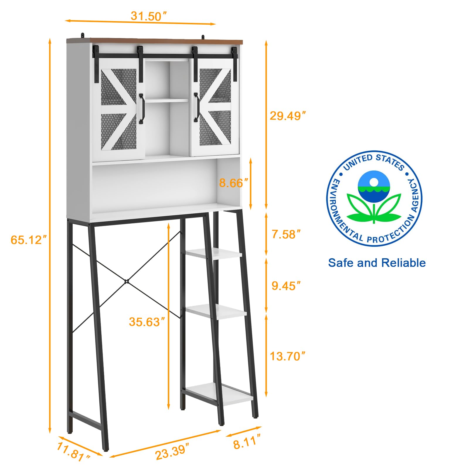 Farmhouse Over The Toilet Storage Cabinet with Sliding Barn Door - Space Saving Bathroom Organizer for Toiletries, Towels & Laundry - Perfect for Small Bathrooms, Restrooms & Powder Rooms