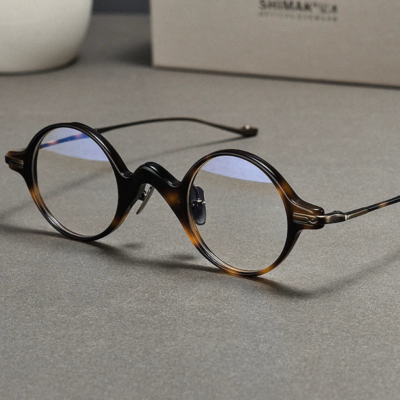 Stylish Unisex Black Titanium Acetate Round Eyeglasses 95950 - Perfect for Work, Reading & Fashion Accessories