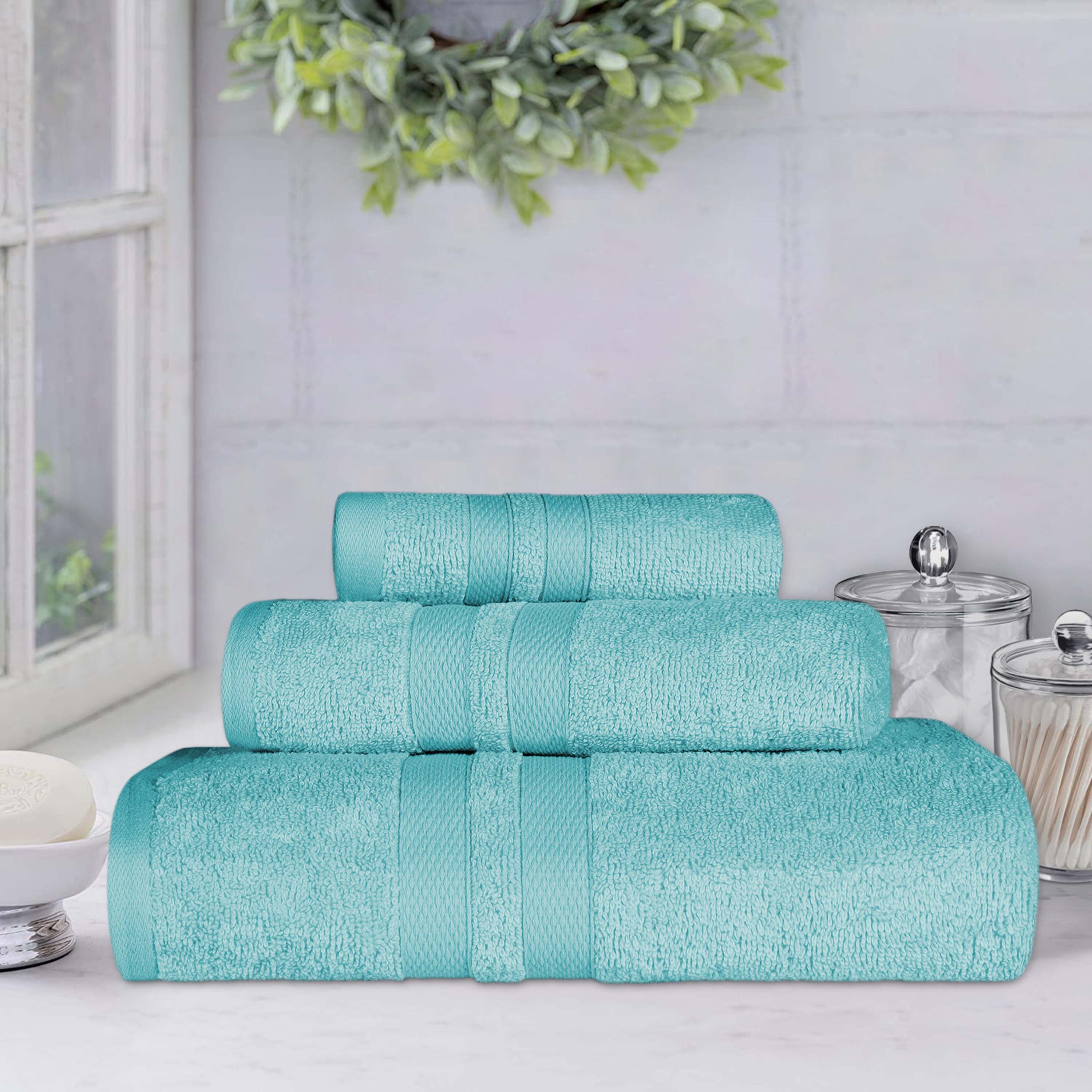 Ultra Soft Cotton Absorbent Bath Towel Set - 3 Piece Solid Color Towels for Bathroom, Spa & Gym Use