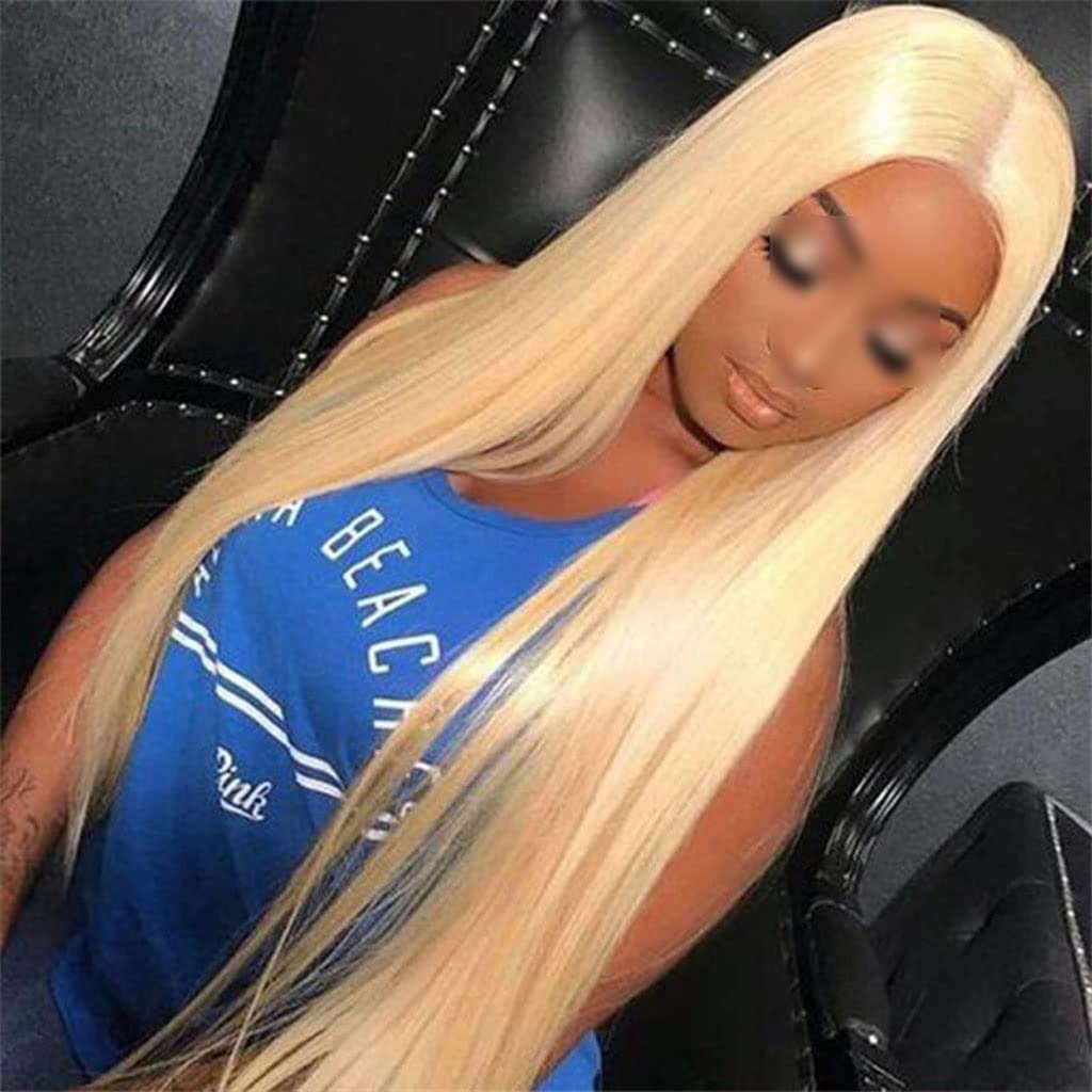 UNNS Women's Synthetic Wigs - Middle Part Golden Long Straight Hair Replacement Wig (25.9 Inch) for Everyday Wear & Parties | Heat Resistant Fiber Wig for Styling & Cosplay