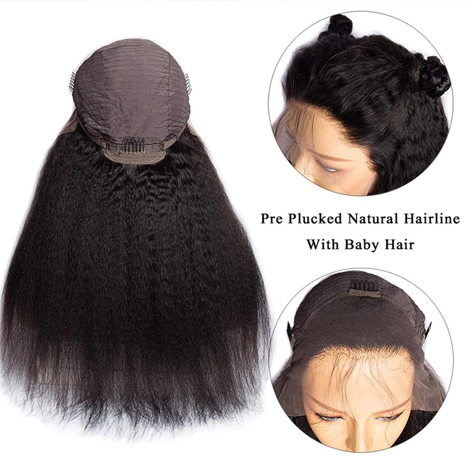 13x4 HD Lace Front Wigs Human Hair - Yaki Straight 16 Inch Lace Frontal Wigs for Black Women | Natural Kinky Straight Human Hair Wig for Daily Wear, Parties & Special Occasions