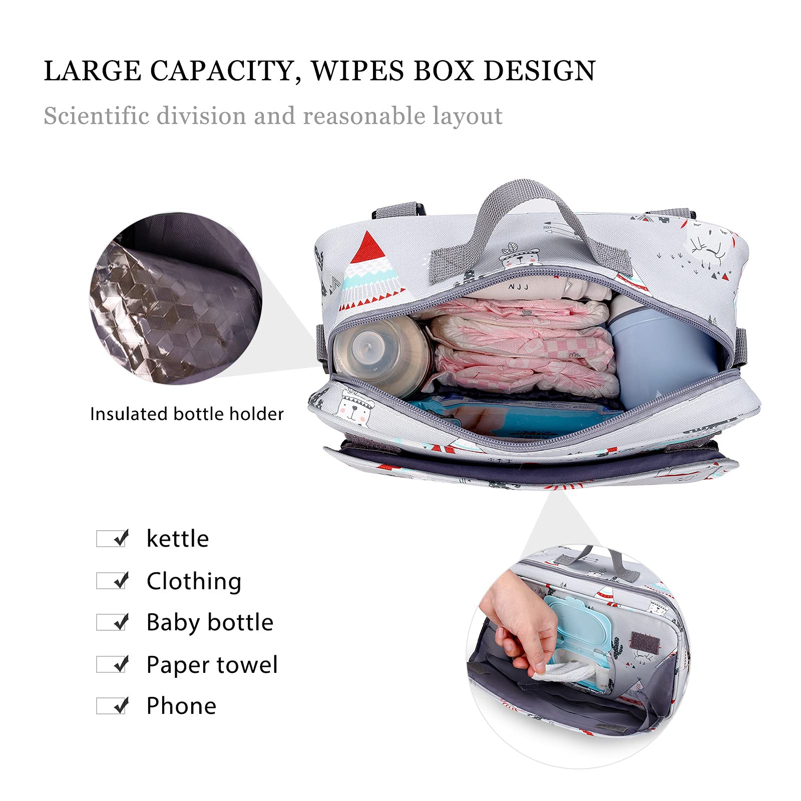 Universal Stroller Organizer Bag with Deep Cup Holders & 2 Hooks - Large Pram Storage, Shoulder Strap for Carry-On Use, Fits All Buggy Models (Light Grey) - Perfect for Baby Outings, Shopping & Travel