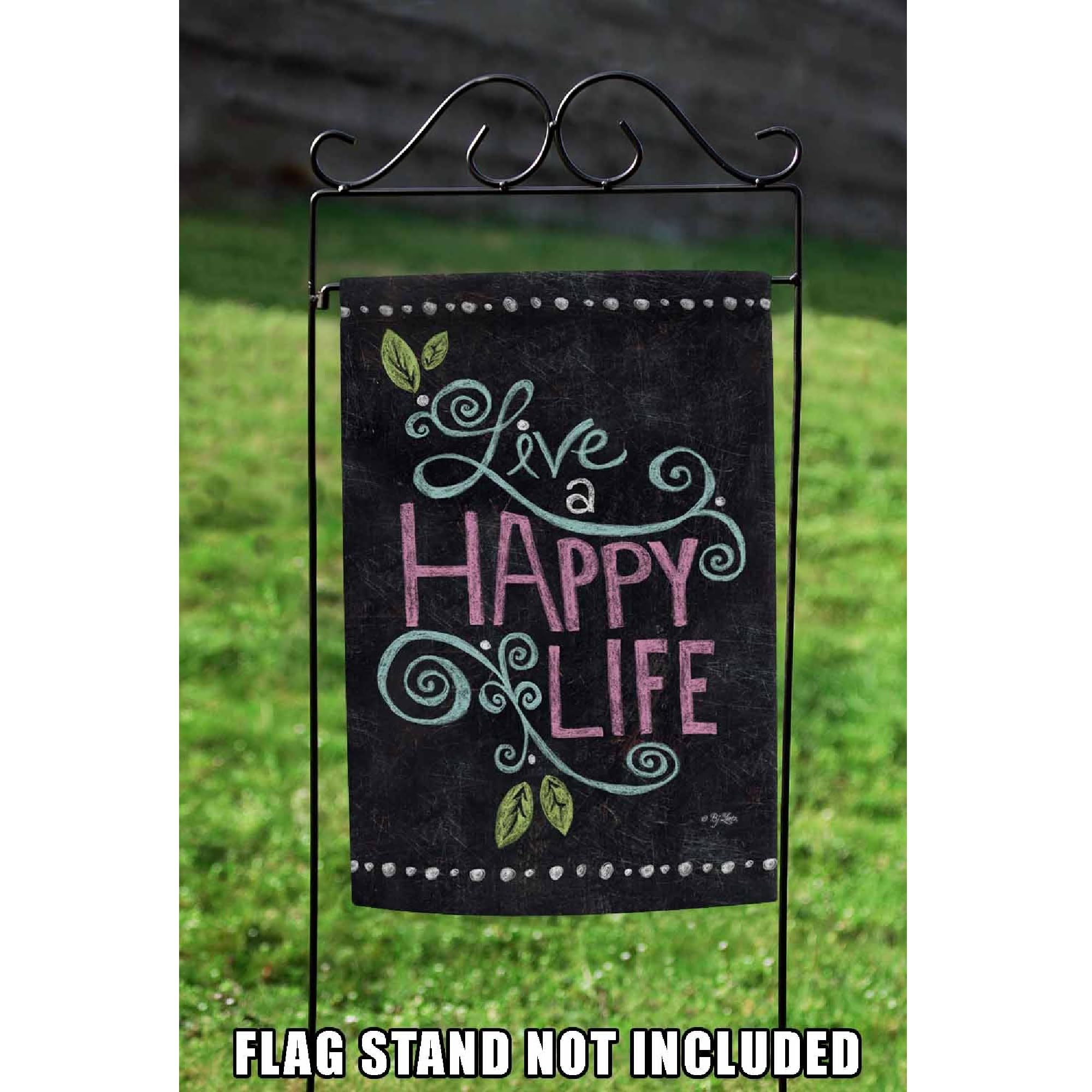 Toland Home Garden Happy Life Chalkboard Garden Flag - 12x18 Inch Double Sided Outdoor Yard Decoration for House, Positive Message Welcome Sign - Perfect for Front Porch, Lawn Decor & Seasonal Home Greetings