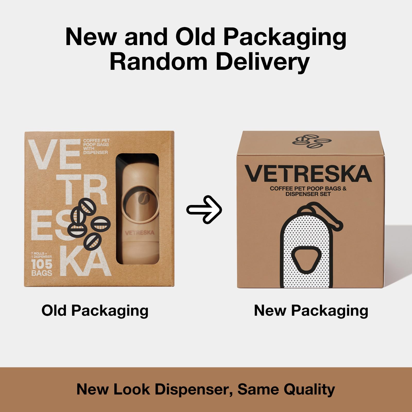 VETRESKA Scented Dog Waste Bag Dispenser with Coffee Aroma - Leak Proof, Extra Thick Pet Waste Bags - 1 Holder & 105 Bags (7 Refill Rolls) for Dogs & Cats - Perfect for Walks, Park Visits & Outdoor Adventures
