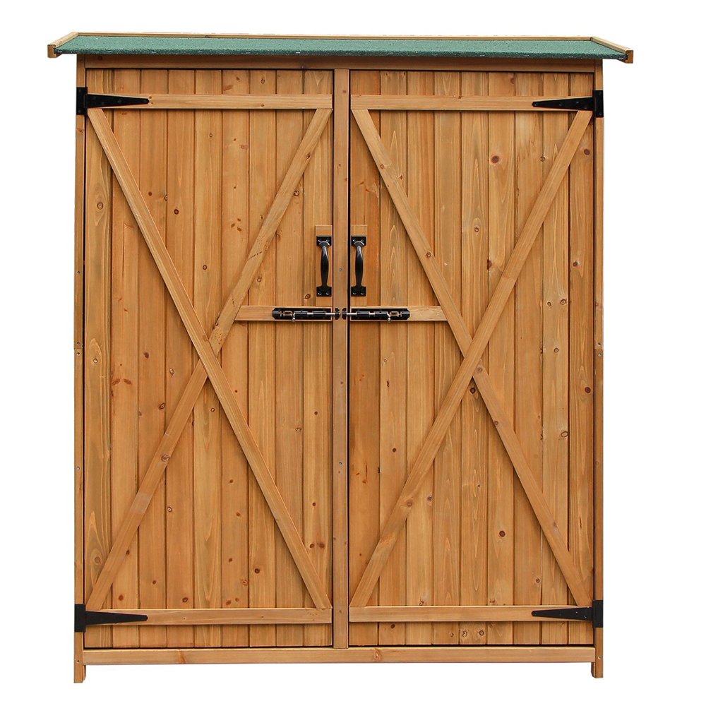 Outdoor Wooden Garden Shed Storage Cabinet - Weatherproof Vertical Tool Organizer with Double Lockable Doors for Yard, Patio & Backyard | Perfect for Storing Lawn Mowers, Gardening Tools & Outdoor Equipment
