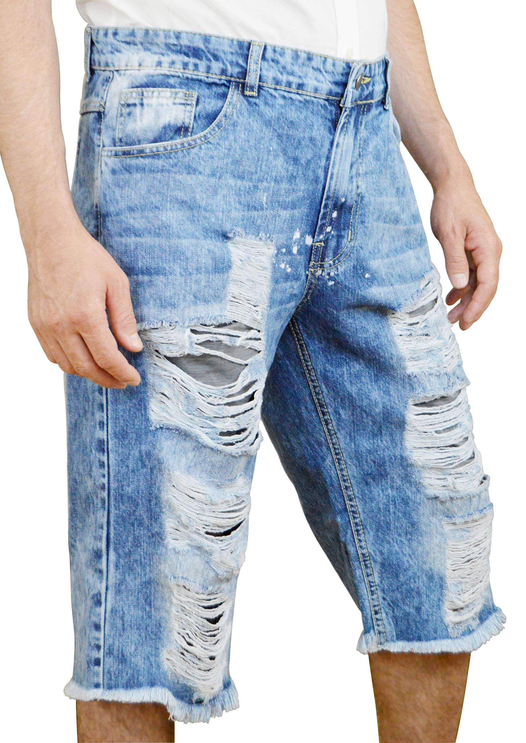 **Men's Distressed Ripped Denim Shorts - Classic Straight Fit Jean Shorts for Summer | Casual Streetwear & Beach Outfits**