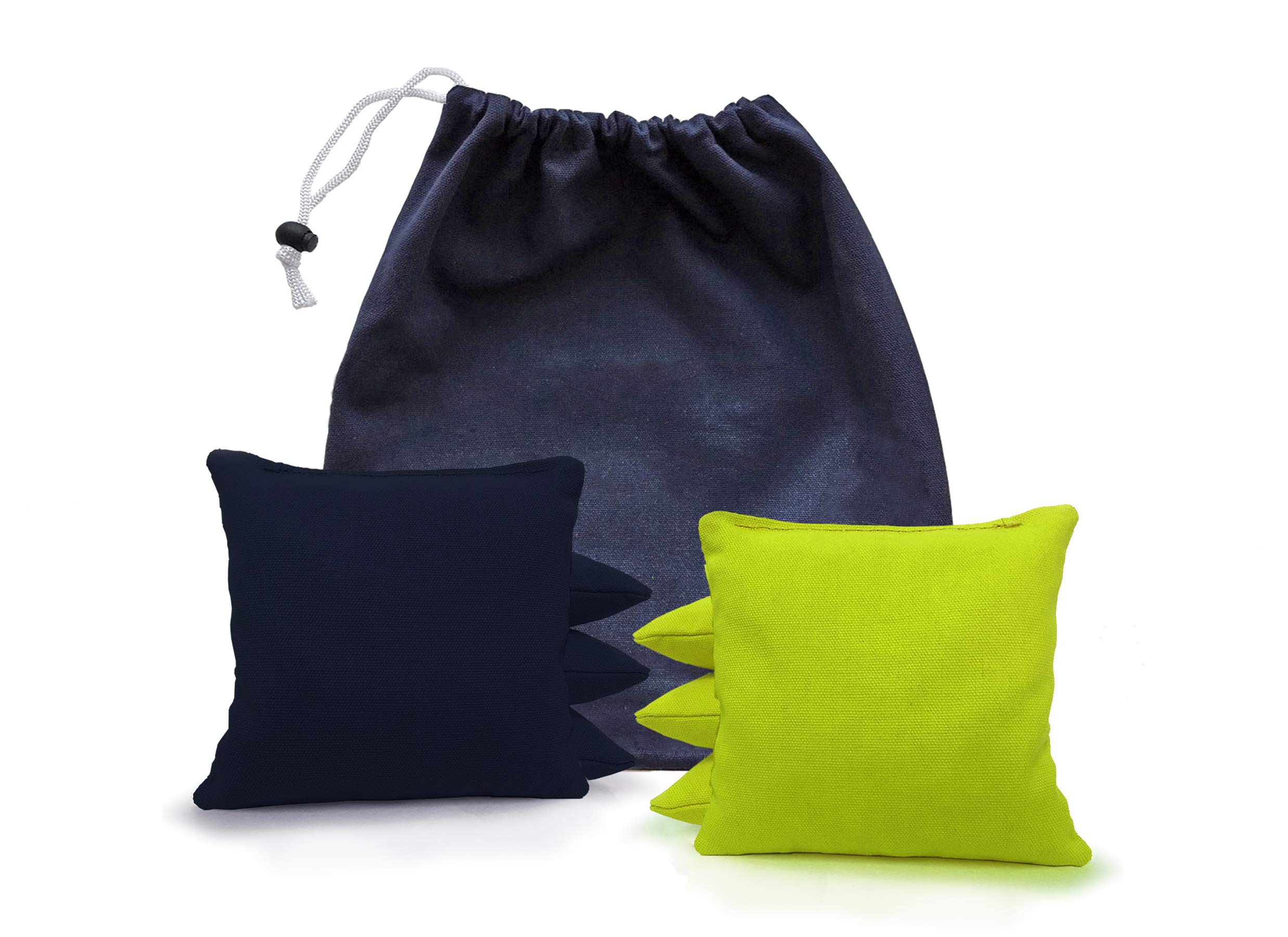 All-Weather Regulation Cornhole Bags Set - 8 Resin-Filled Duck Canvas Bags with Carrying Tote (23+ Colors) - Perfect for Tailgating, Backyard BBQs, and Outdoor Parties (Navy/Lime Green)