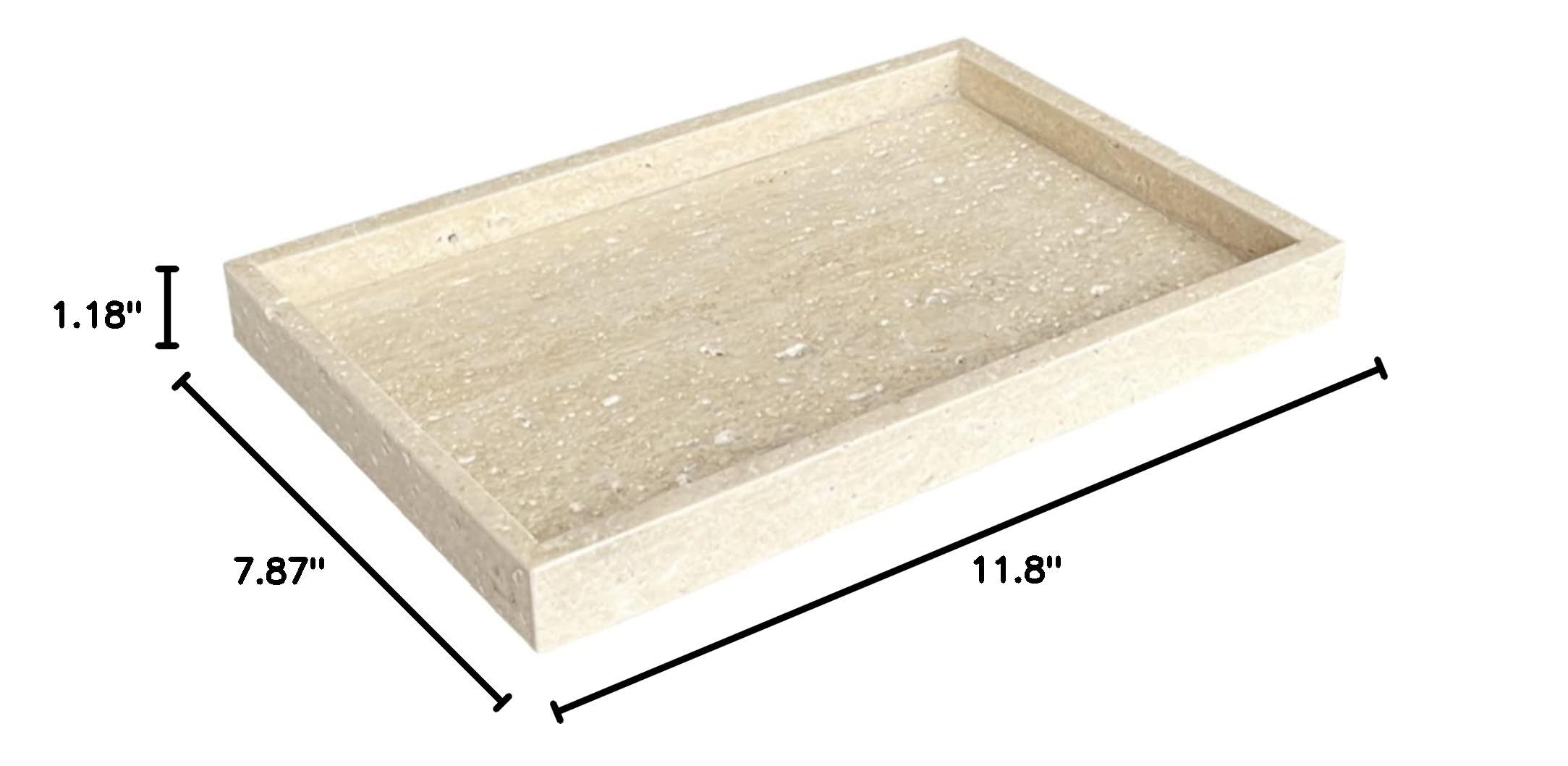 Natural Marble Vanity Tray for Cosmetics & Jewelry | Decorative Catchall Tray for Dresser, Bathroom & Kitchen | Beige Travertine Stone Organizer (11.8