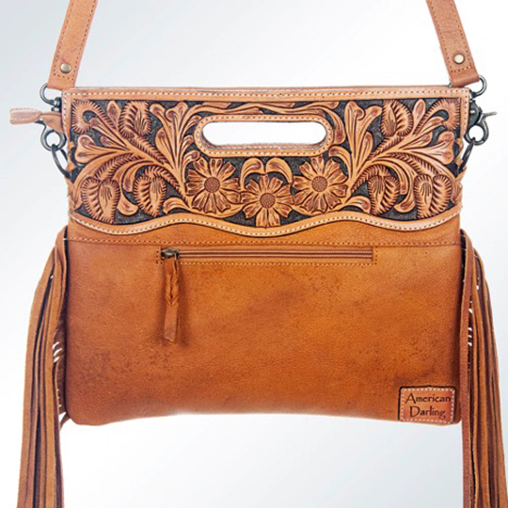 American Darling Tan and White Fringe Leather Purse - Stylish Boho Crossbody Bag for Women, Perfect for Music Festivals & Night Out