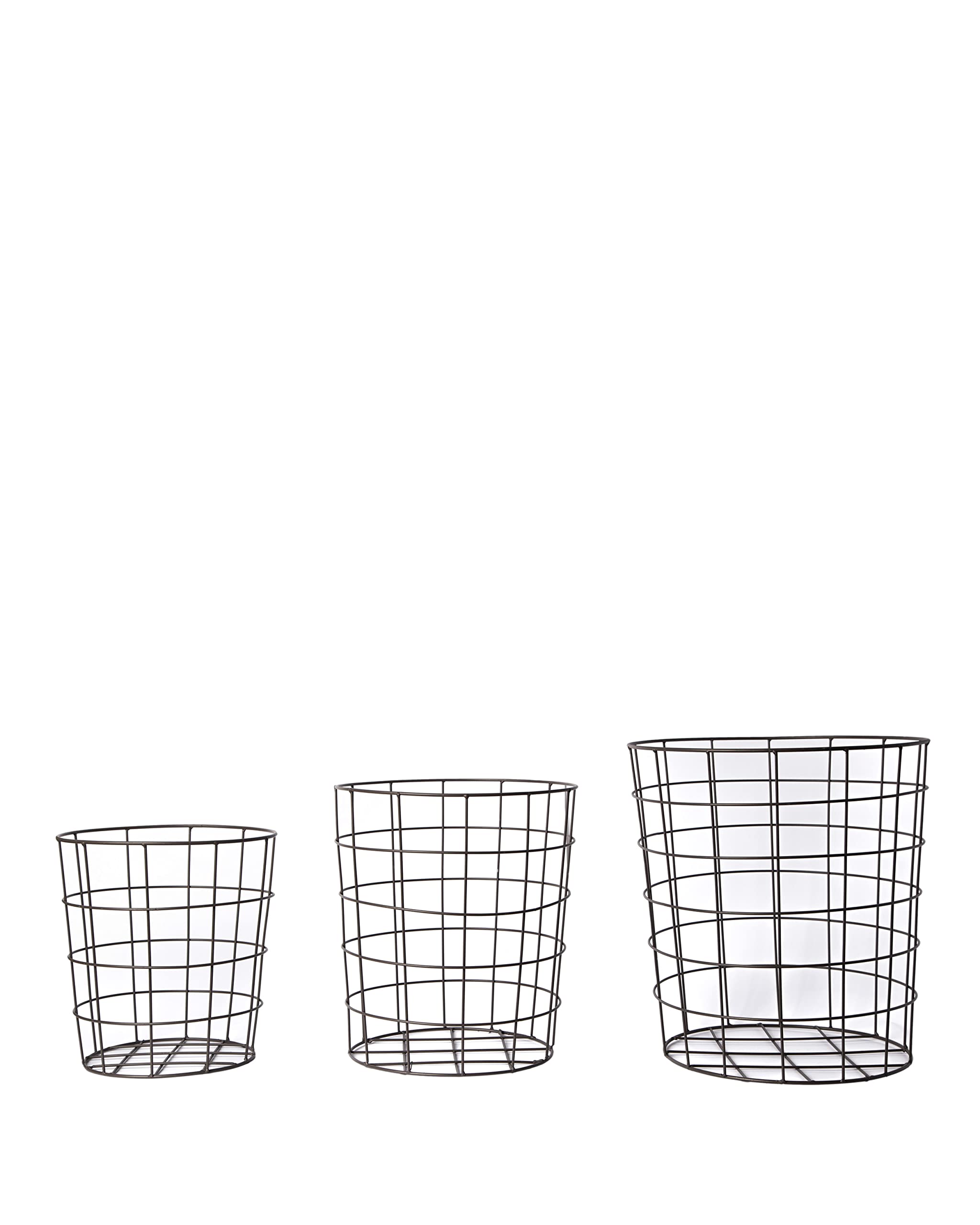 Porto Boutique Round Wire Storage Basket Set - 3 Pack (S, M, L) for Blankets, Toys & Pantry Organization | Decorative Metal Iron Bin for Bedroom, Living Room & Home Decor