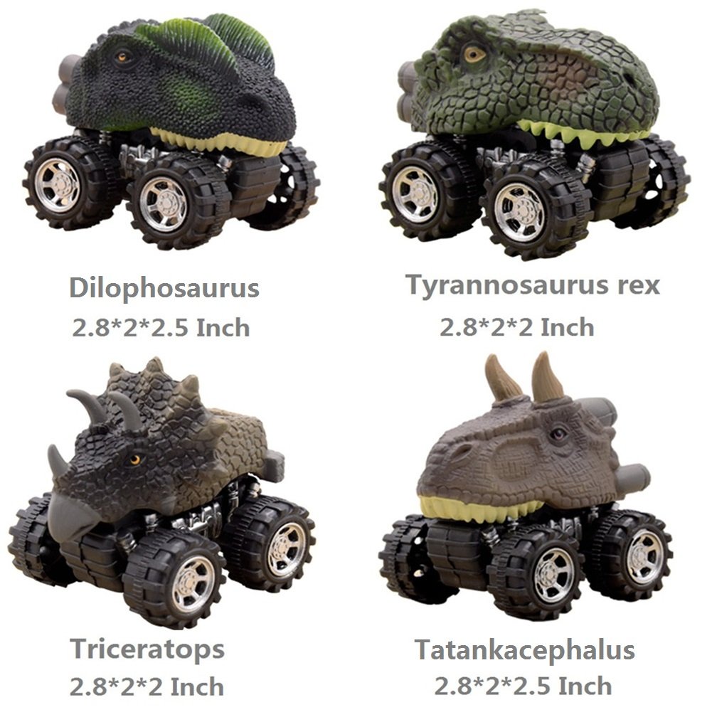 Dinosaur Car Toys for Kids Ages 2-7 - 4-Pack Pull Back Vehicles for Boys & Girls | Perfect as Birthday Gifts, Christmas Stocking Stuffers, Easter Basket Fillers | Great for Pretend Play, Party Favors & Educational Fun