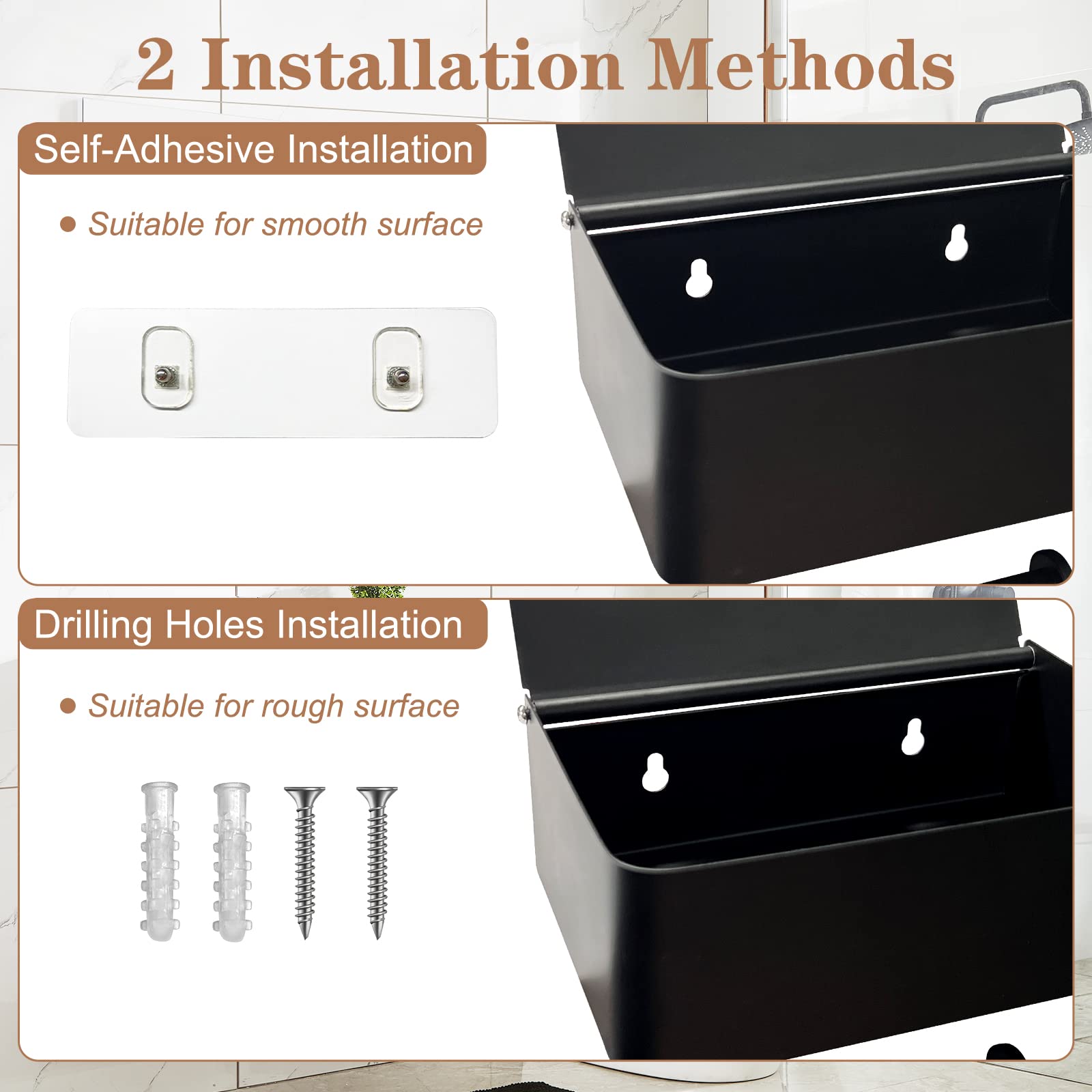 Stainless Steel Toilet Paper Holder with Shelf & Wipes Dispenser - Wall Mount No Drill Bathroom Storage Organizer for Toilet Paper Rolls - Matte Black - Perfect for Modern Bathrooms & Powder Rooms