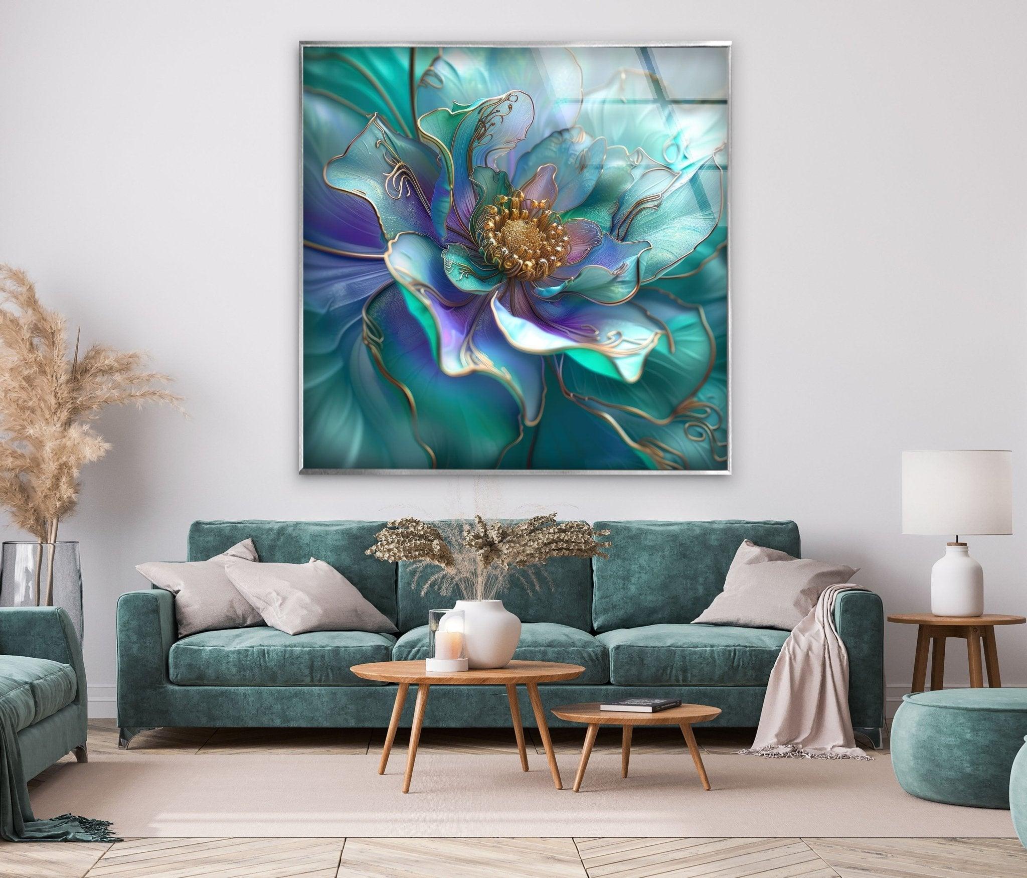 Abstract Pearlescent Flower Close-Up Glass Wall Art - Elegant Home Decor for Living Room, Bedroom & Office