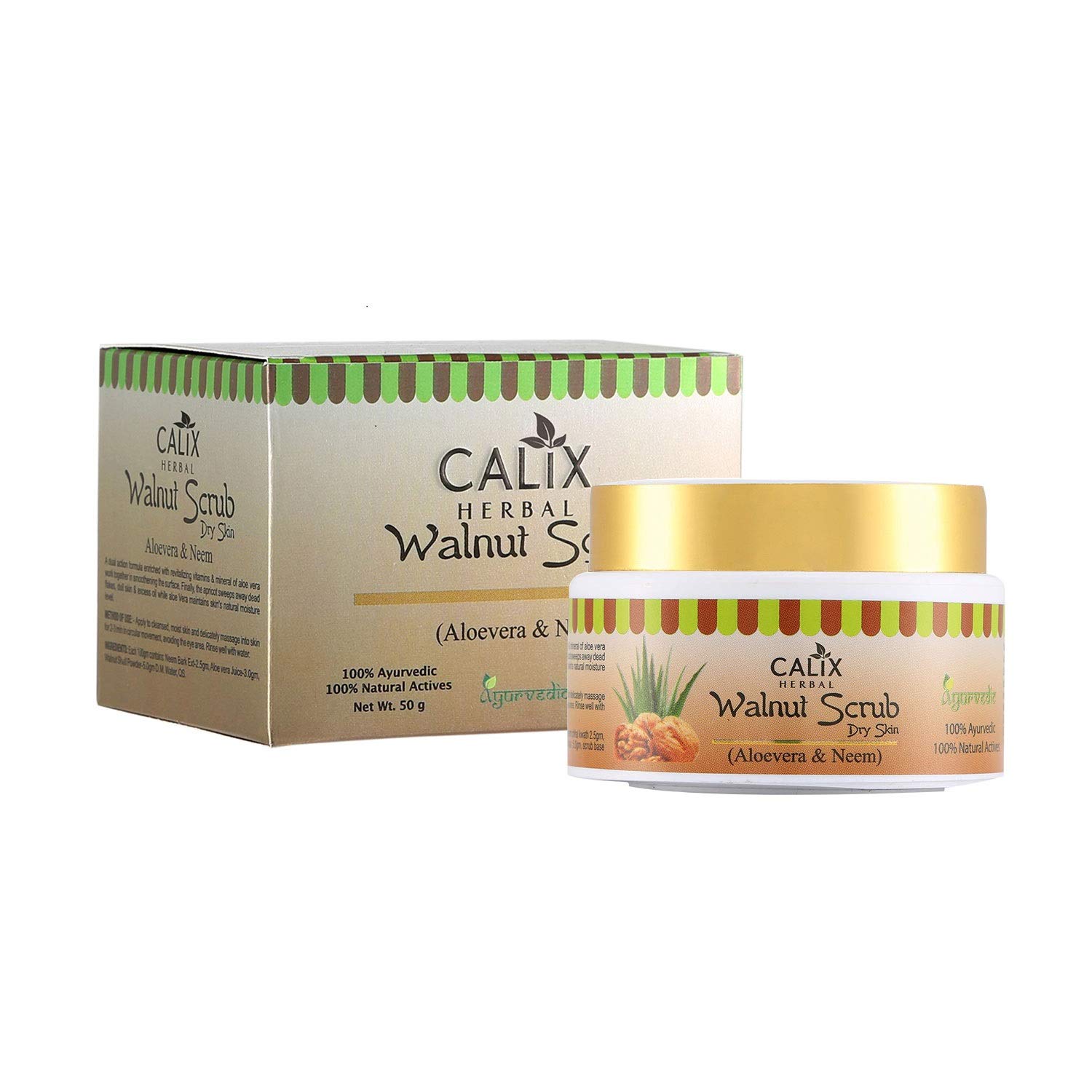 Calix Herbal Walnut Scrub - Sulfate-Free Face Cleanser for Exfoliation, Blackhead & Oil Removal with Aloe Vera (50g) - Gentle Skin Care for Daily Use & Spa Treatments
