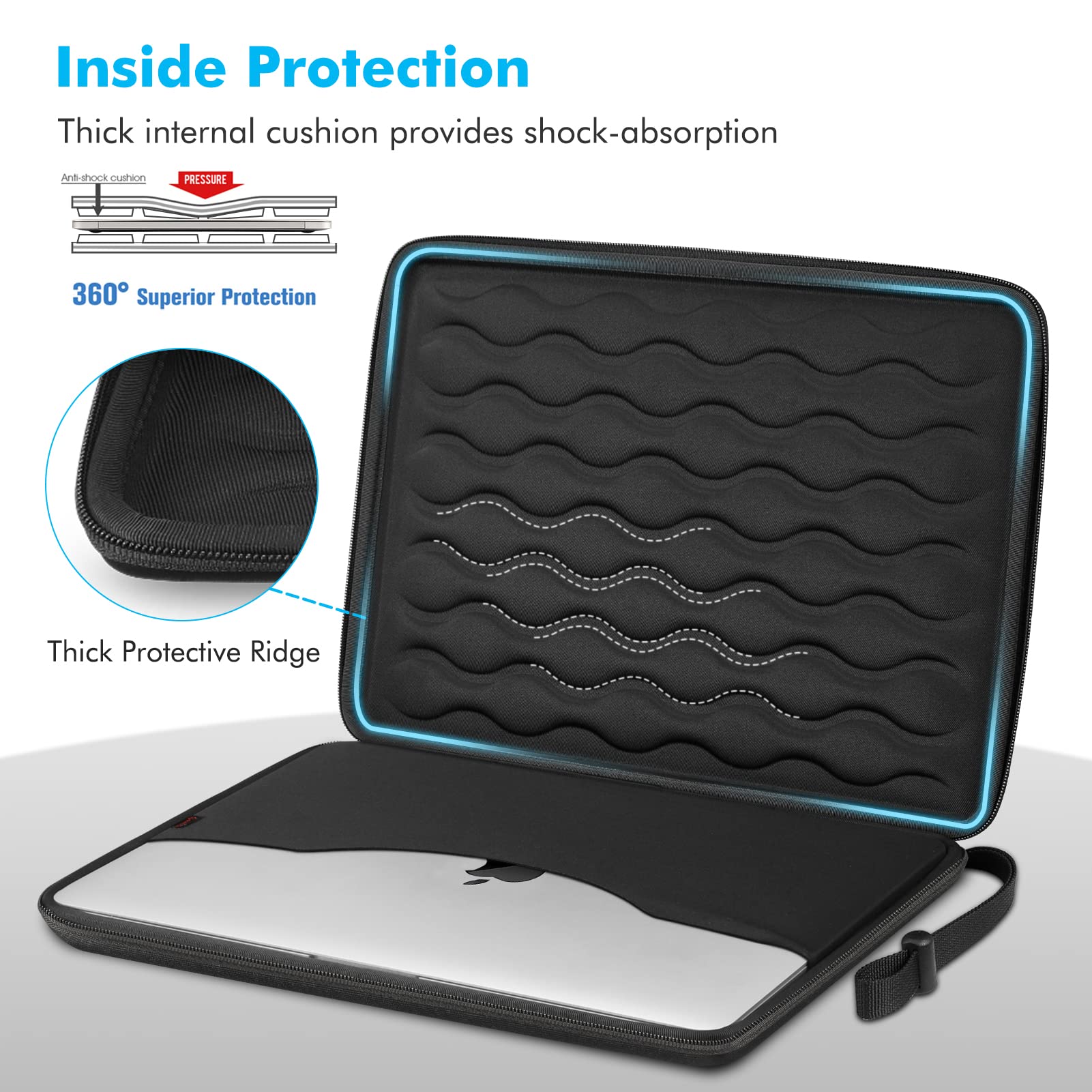 Fintie 13-14 Inch Shockproof EVA Laptop Sleeve Case for MacBook Pro 14, MacBook Air 13.6 (A2681, A3113, A3240), MacBook Pro/Air 13 & iPad 12.9-13 - Protective Carrying Bag in Black | Perfect for Travel, Office & School Use