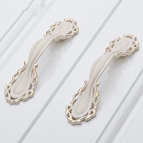 1Pc Chic Shabby Drawer Pulls Handle - Ivory White Gold Kitchen Cabinet Hardware (64mm) - Perfect for Vintage Dressers, Farmhouse Cabinets & DIY Furniture Upgrades