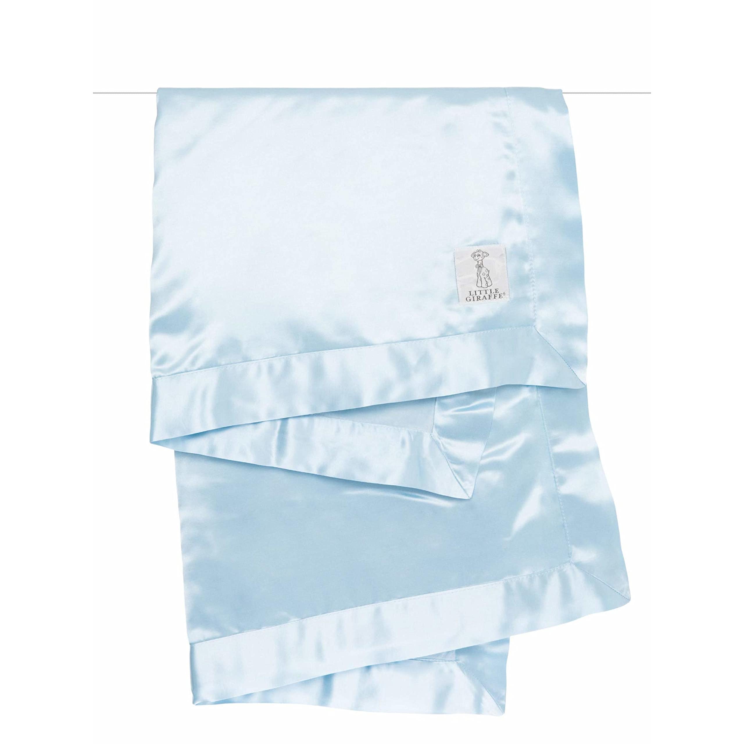 Little Giraffe Baby Blanket - Ultra Soft Velvet Blanket with Luxurious Satin Trim - Perfect for Strollers, Cribs & Swaddling - Newborn Essentials & Baby Shower Gift - 29x35 Inches - Blue - Ideal for Nursery, Travel & Photo Shoots