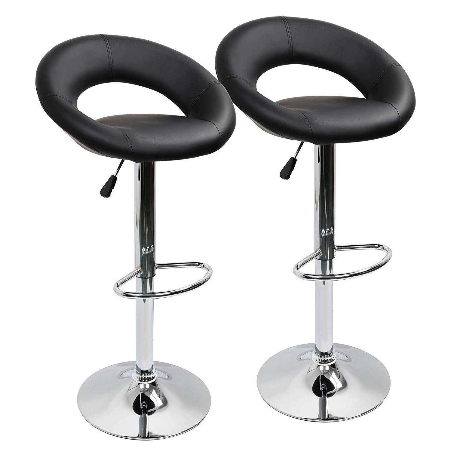 Adjustable Swivel Bar Stools Set of 2 - Faux Leather Gas Lift Kitchen Counter Stools with Crescent Back, Black - Perfect for Breakfast Nook, Kitchen Island & Home Bar Decor