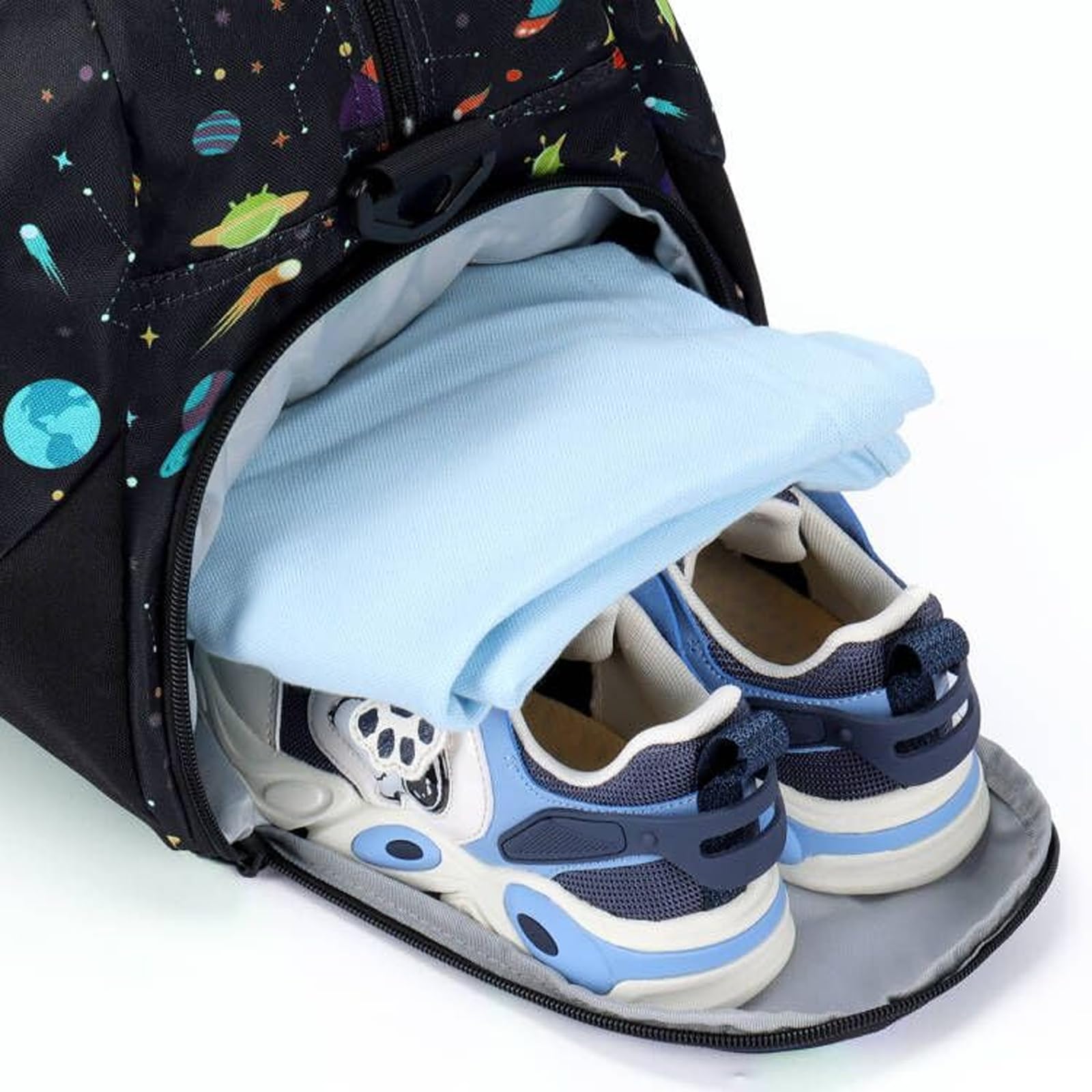 Choco Mocha Kids Duffle Bag - Boys Space Themed Travel Backpack for Toddlers - Black | Perfect for School, Sleepovers & Weekend Trips