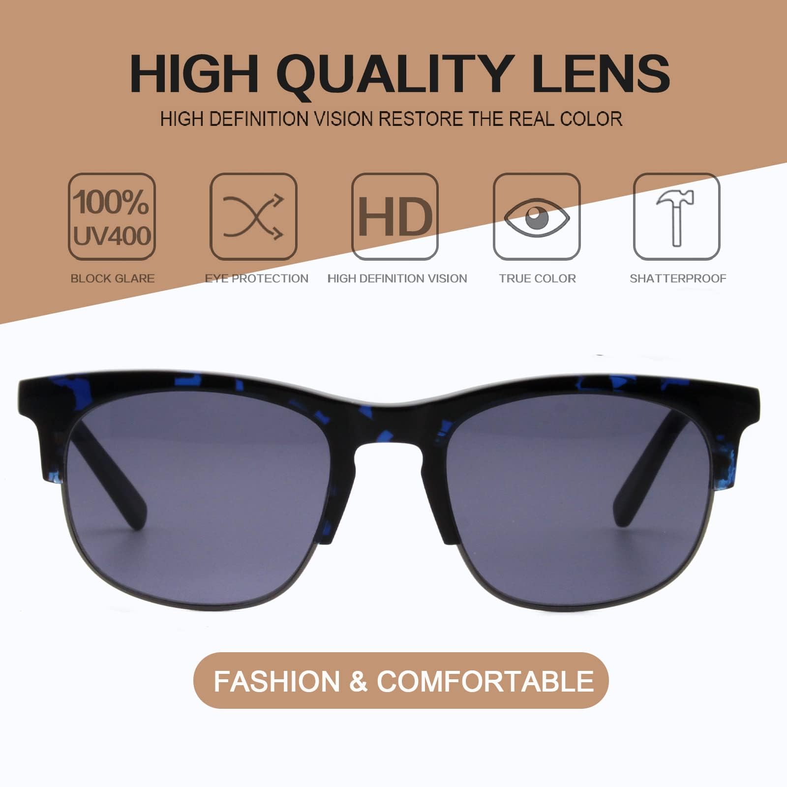 MOSTAR Classic Square Sunglasses for Men & Women - 100% UV Protection - Fashionable & Durable for Outdoor Activities, Driving, Beach & Travel
