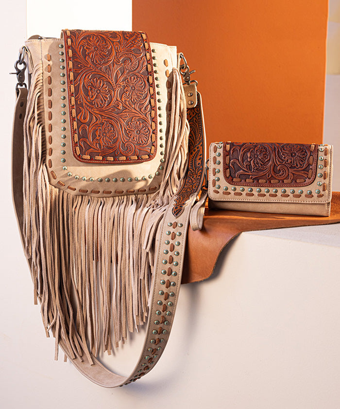 Trinity Ranch Fringe Tooled Leather Crossbody Bag for Women - Stylish Western Boho Purse for Everyday Use, Travel & Country Music Festivals