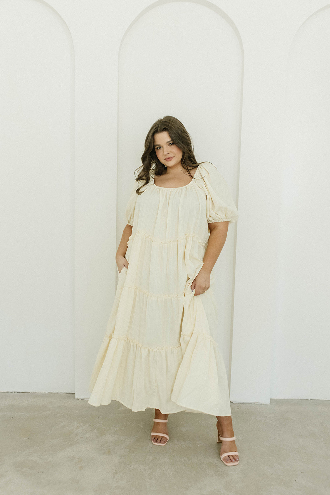 Eva Puffed Sleeve Maxi Dress in Cream - Bump Friendly Maternity Dress with Inclusive Sizing (S-3XL) | Perfect for Weddings, Baby Showers & Summer Vacations