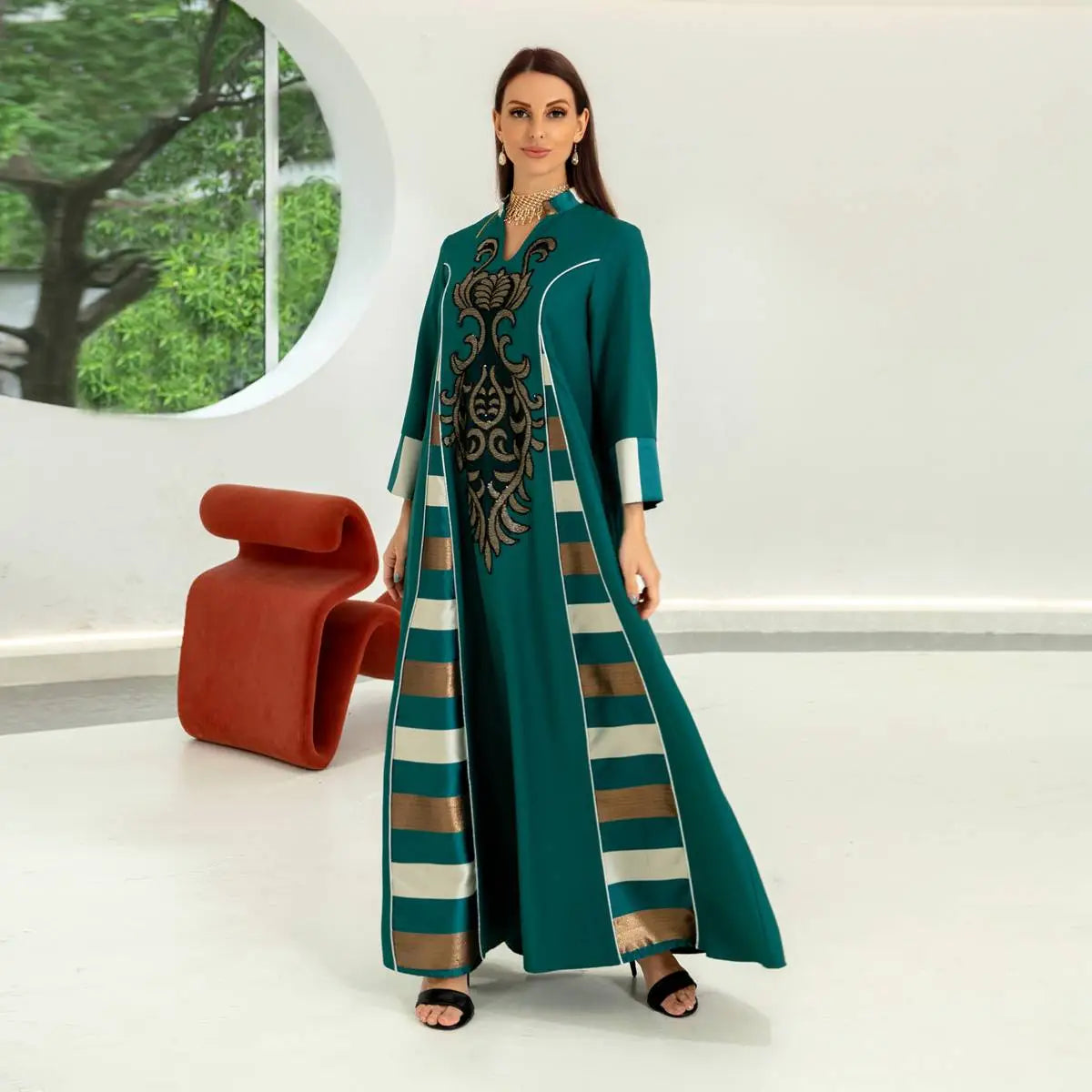 Elegant Eid Dress for Women - Sparkling Sequins & Embroidery Kaftan Caftan Outfit | Perfect for Eid Celebrations, Weddings & Special Occasions