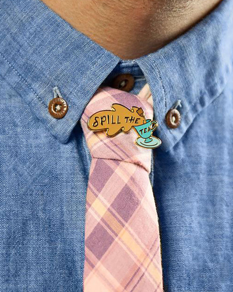 Spill The Tea Pin - Cute Enamel Lapel Pin for Backpacks, Jackets & Hats - Perfect for Tea Lovers, Gossip & Friendship Gifts - Great for Parties, Office & Everyday Wear