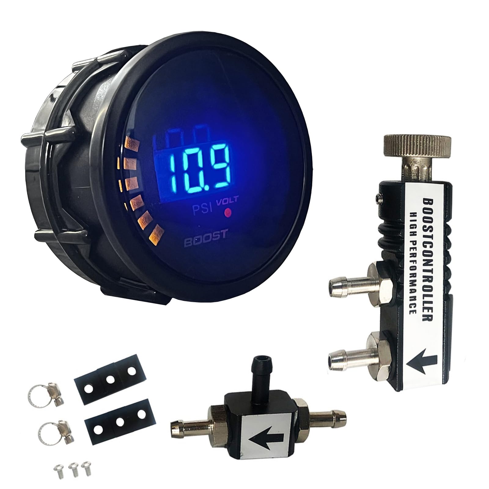 0-30PSI Manual In-Cabin Boost Controller Kit with 52mm Electronic Digital Boost Gauge - Turbo Performance Tuning for Cars & Trucks - Perfect for Racing, Off-Roading, and Engine Upgrades