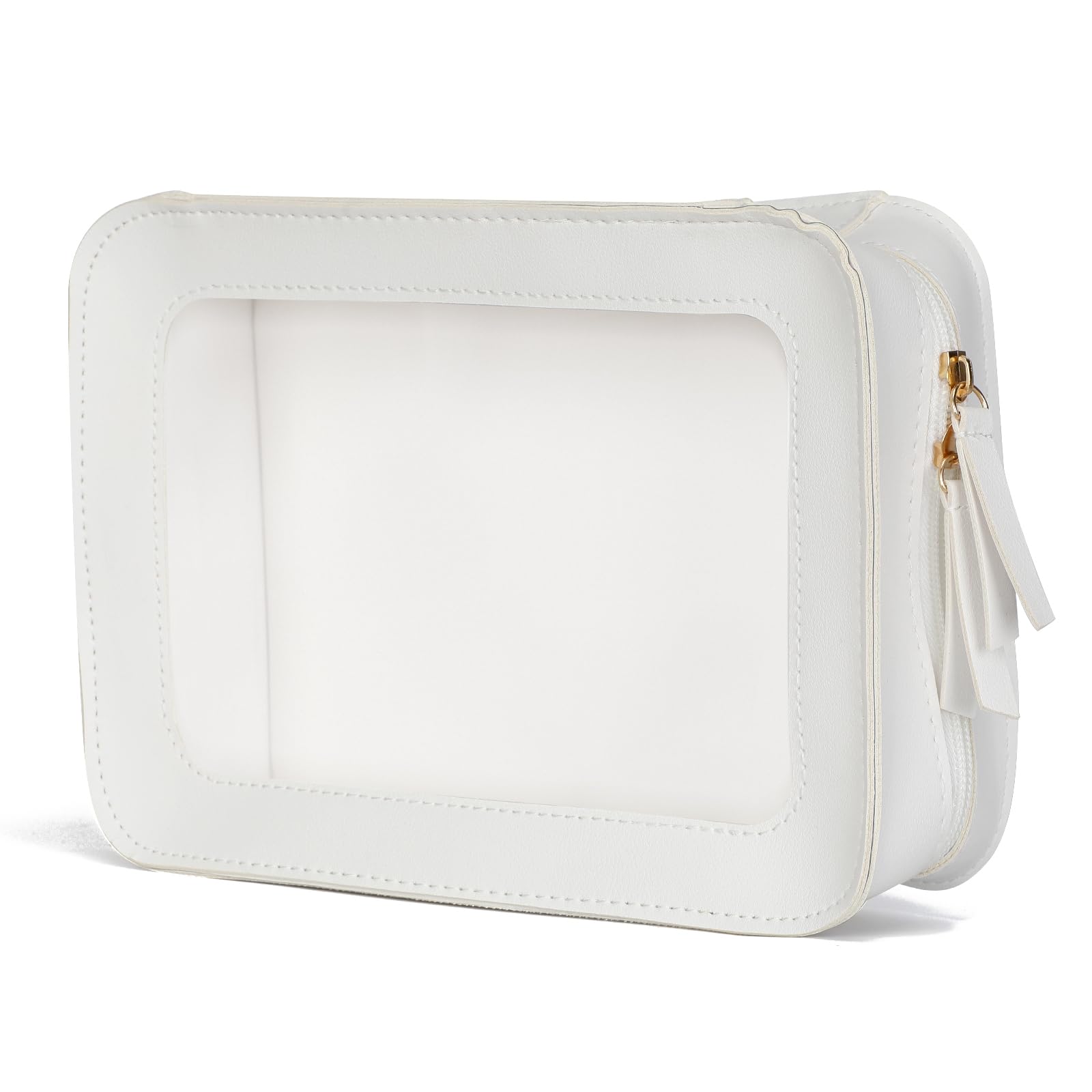 Clear Makeup Bag Cosmetic Organizer Case - Travel Toiletry Bag with Zipper, TSA Approved Transparent Cosmetic Bag for Women | Perfect for Travel Essentials, Airplane Carry-On & Daily Organization (White, Large)