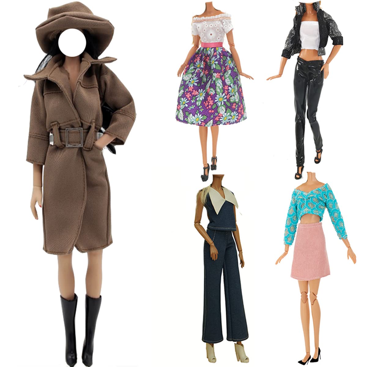 11.5 Inch Doll Clothes Set - 5 Pcs Spring Outfits with Dresses, Pants, Windbreaker & Hat | Fashion Accessories for American Girl Dolls | Perfect for Dress Up, Role Play & Collecting