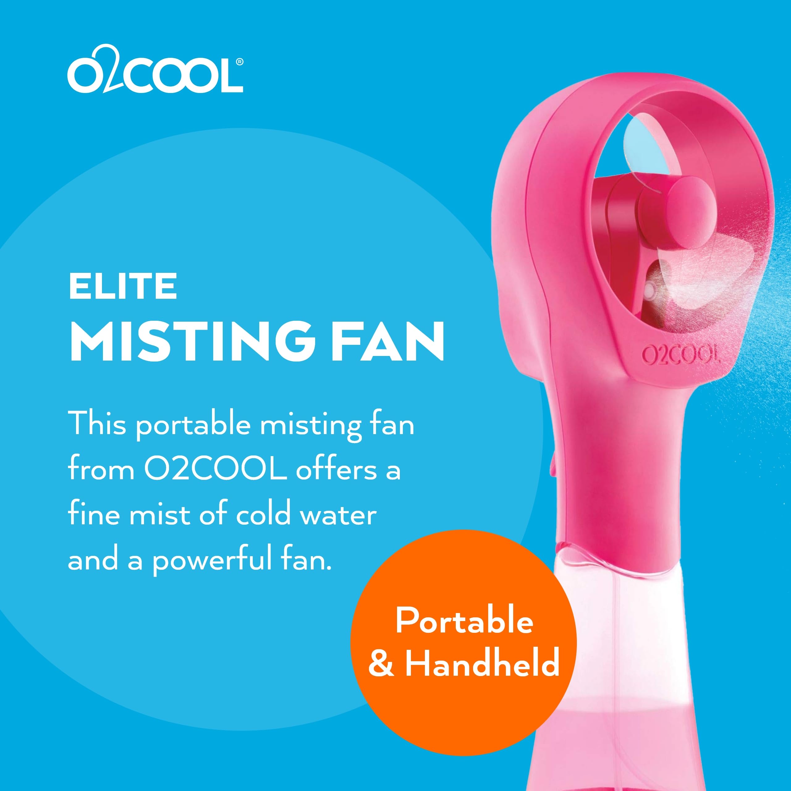 O2COOL Elite Battery Powered Handheld Water Misting Fan - Portable Cooling Fan with Adjustable Mist Settings, Perfect for Outdoor Activities, Sports, Travel & Summer Heat Relief (Raspberry)
