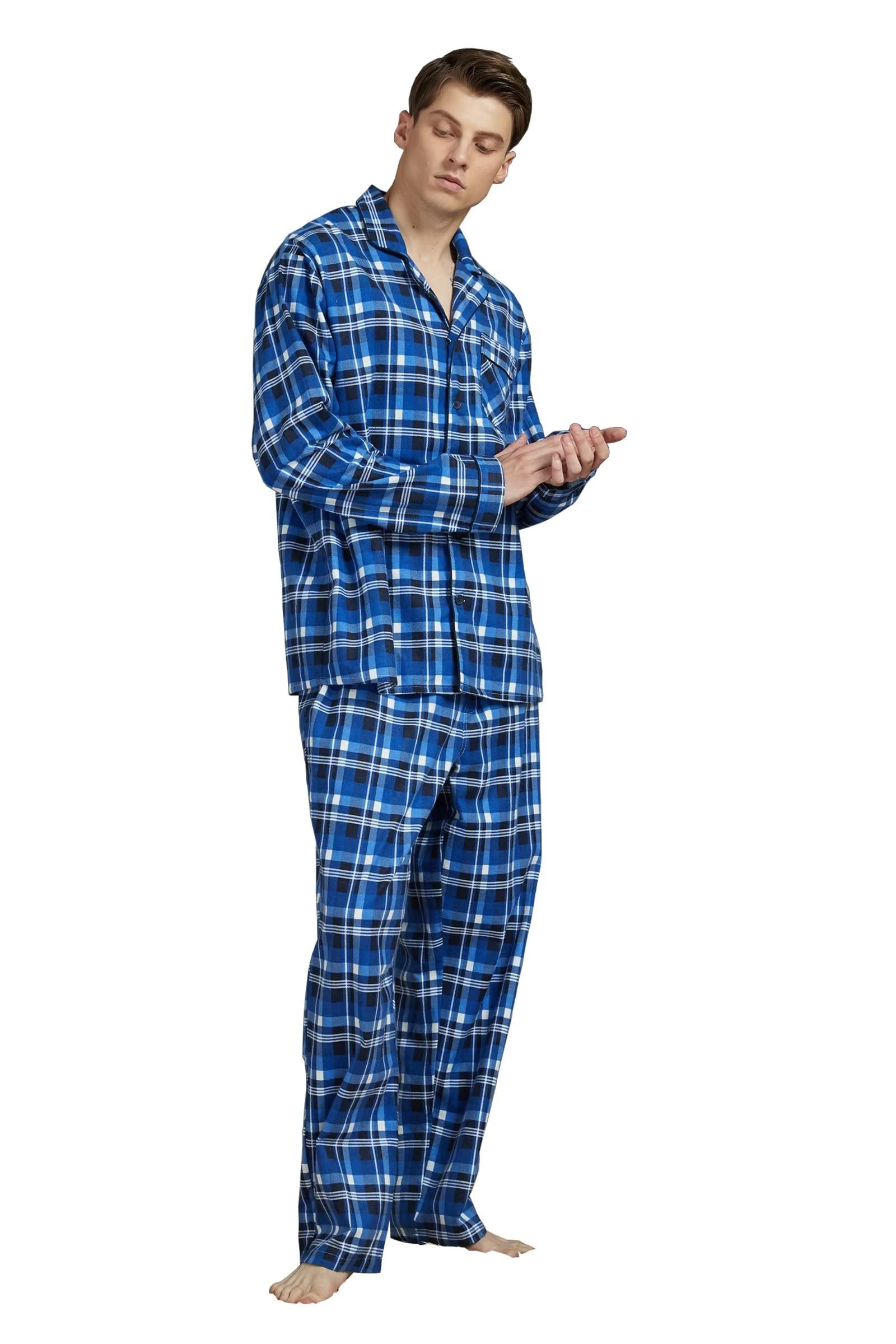 Men's 100% Cotton Flannel Pajama Set with Pockets & Drawstring - Soft & Comfortable Sleepwear for Lounging at Home or Winter Nights