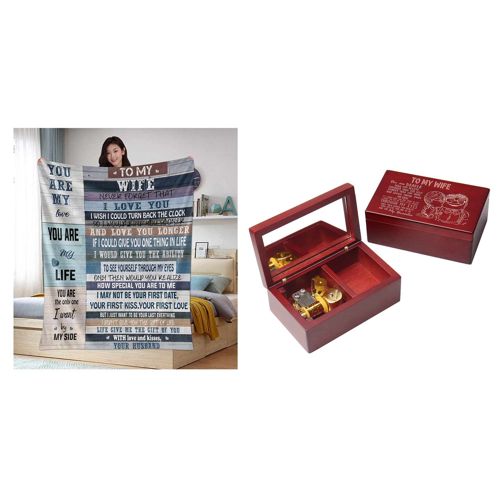 Romantic Birthday Gifts for Wife - You Are My Sunshine Music Box & Cozy Blanket Set - Perfect Anniversary & Valentine's Day Presents for Her
