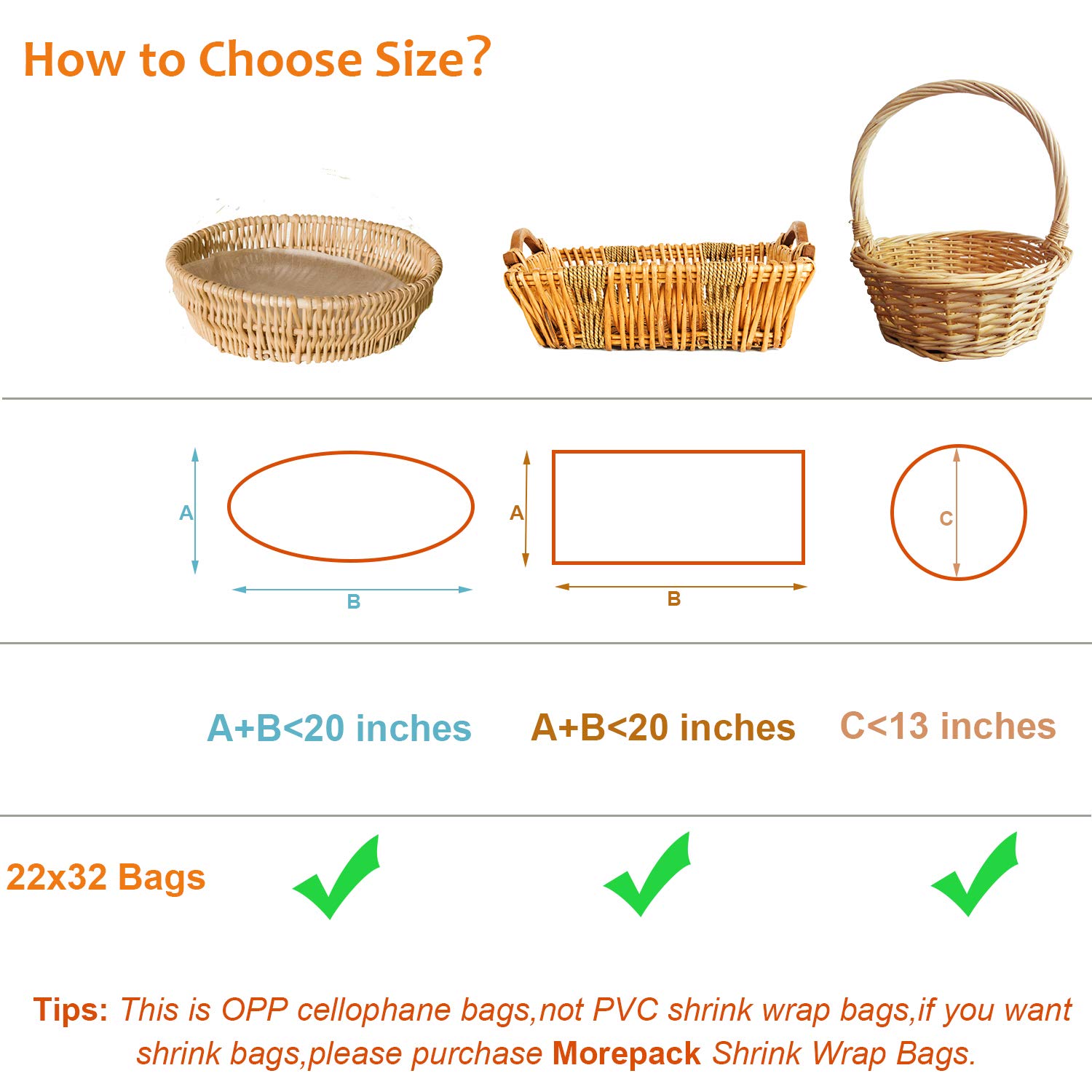 Morepack Clear Basket Bags - 10 Pack 22x32 Inches Large Cellophane Gift Bags with Printed Design | Perfect for Gift Baskets, Party Favors, Wedding Decorations & Holiday Packaging