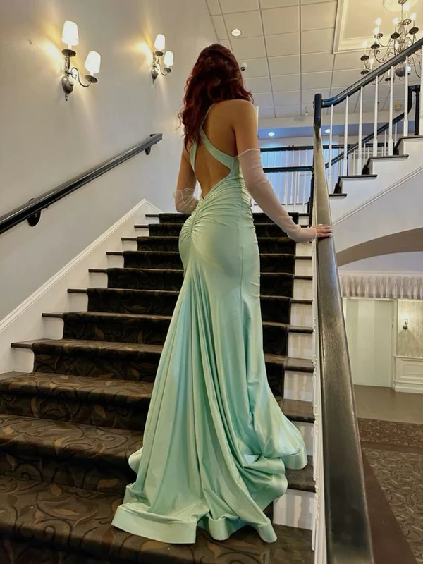 Elegant Mint Green Mermaid Long Prom Dress - V Neck Backless Evening Gown J5479 for Homecoming, Wedding, Party & Special Occasions