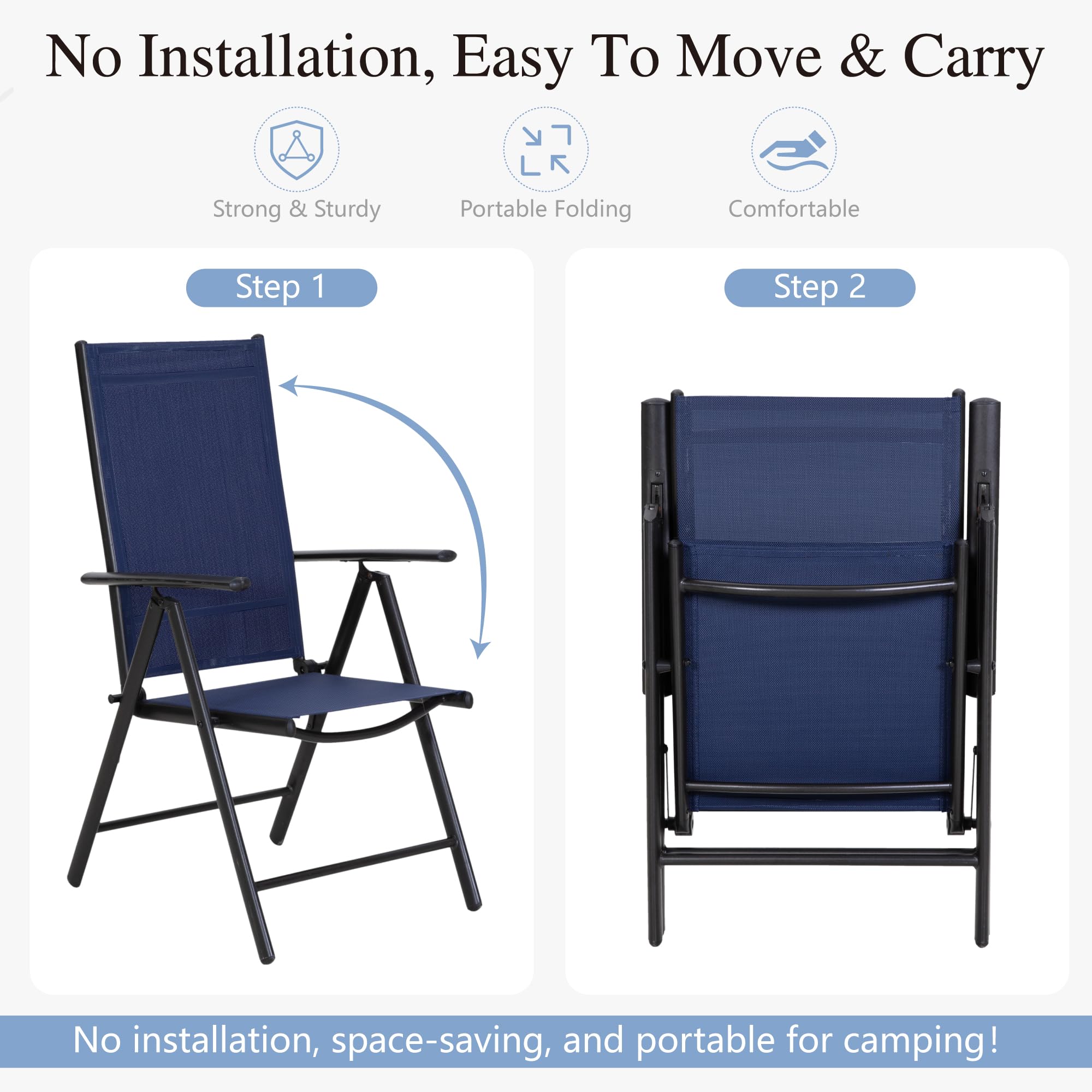 Sophia & William 6-Piece Expandable Outdoor Dining Set - Metal Patio Table & 6 Foldable Textilene Chairs in Blue | Perfect for Backyard BBQs, Garden Parties & Poolside Dining