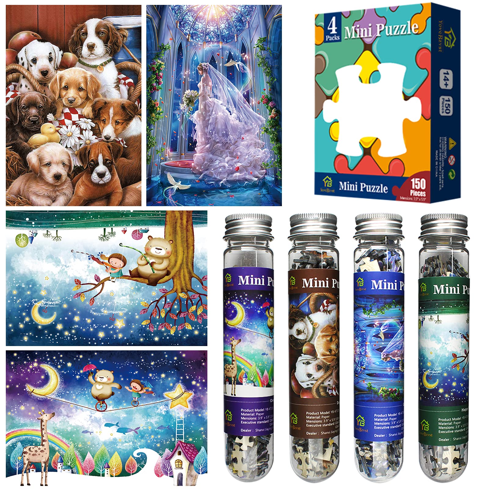 150-Piece Mini Jigsaw Puzzles for Adults - 4 Pack Challenging Micro Puzzles (6x4in) - Difficult Tiny Jigsaw for Home Decor, Stress Relief & Brain Training - Perfect for Family Game Night & Office Break Activities