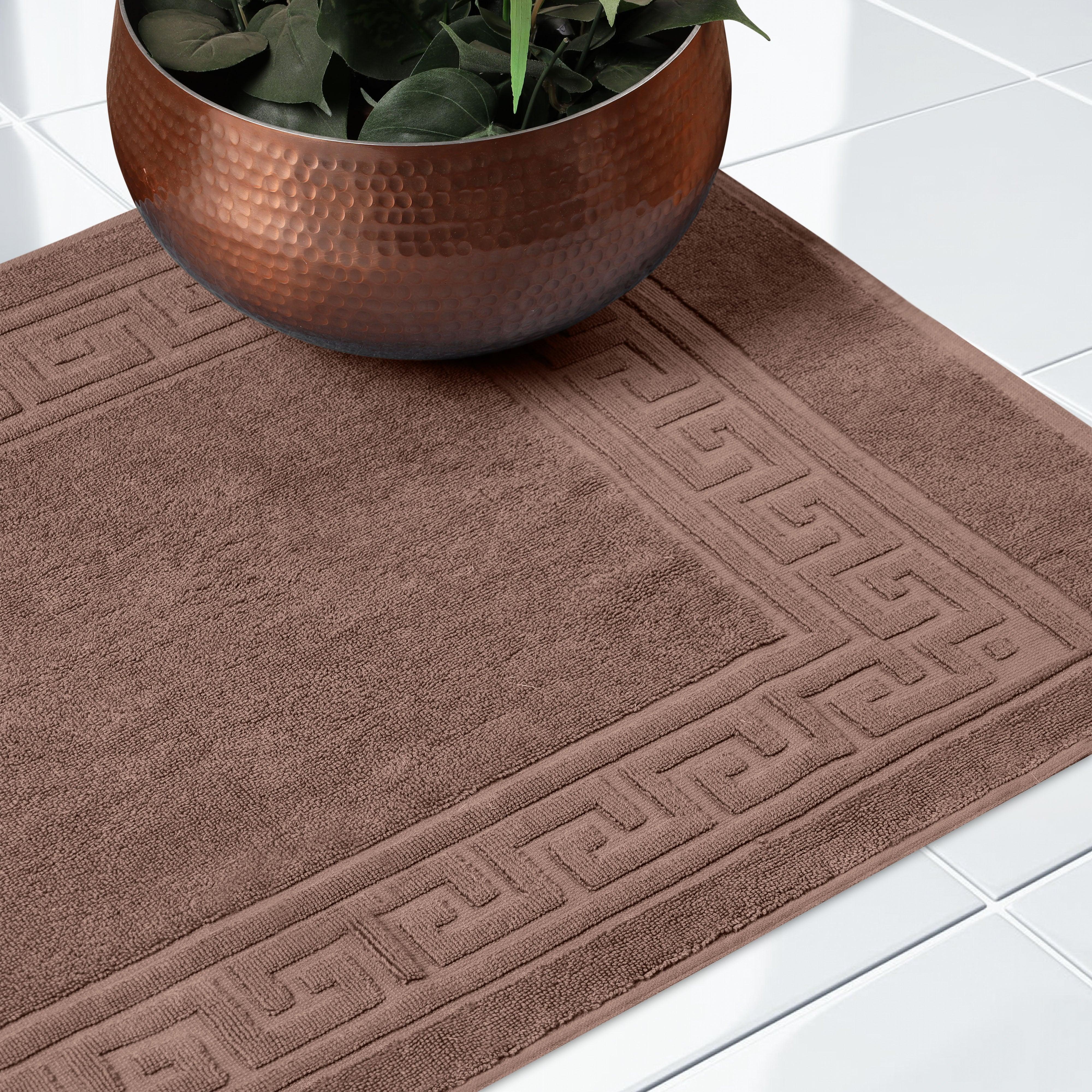 Premium Egyptian Cotton Greek Key Infinity Border Bath Mat Set of 2 - Ultra Absorbent, Non-Slip Bathroom Rug for Luxury Spa Experience at Home