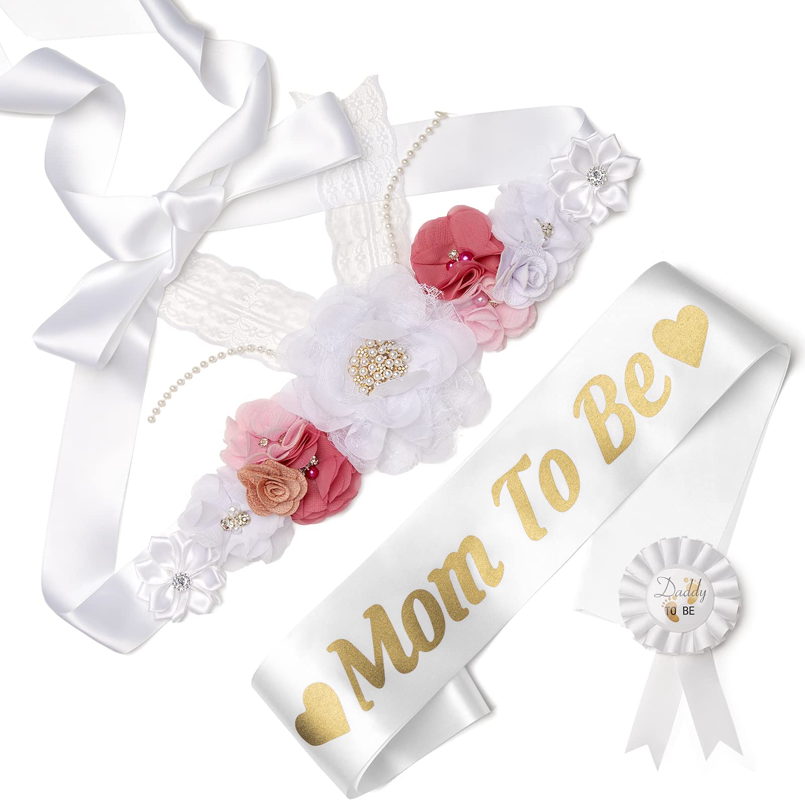 Mom to Be Sash & Corsage Pin Set - Baby Shower Decorations for Pregnancy Announcement, Maternity Photo Props, Gender Reveal Party Supplies - Perfect for Maternity Dresses & Pregnancy Celebrations