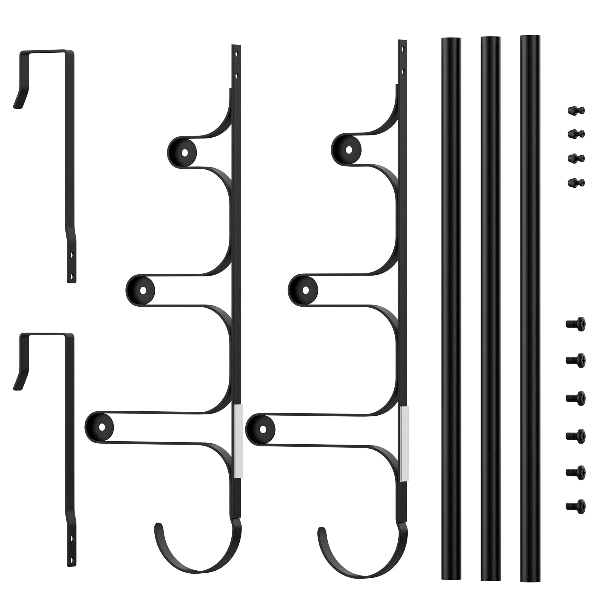 Over The Door Towel Rack - Triple Towel Storage Holder with Hooks for Bathroom, Kitchen & Laundry Room - Space Saving Matte Black Organizer (17.32