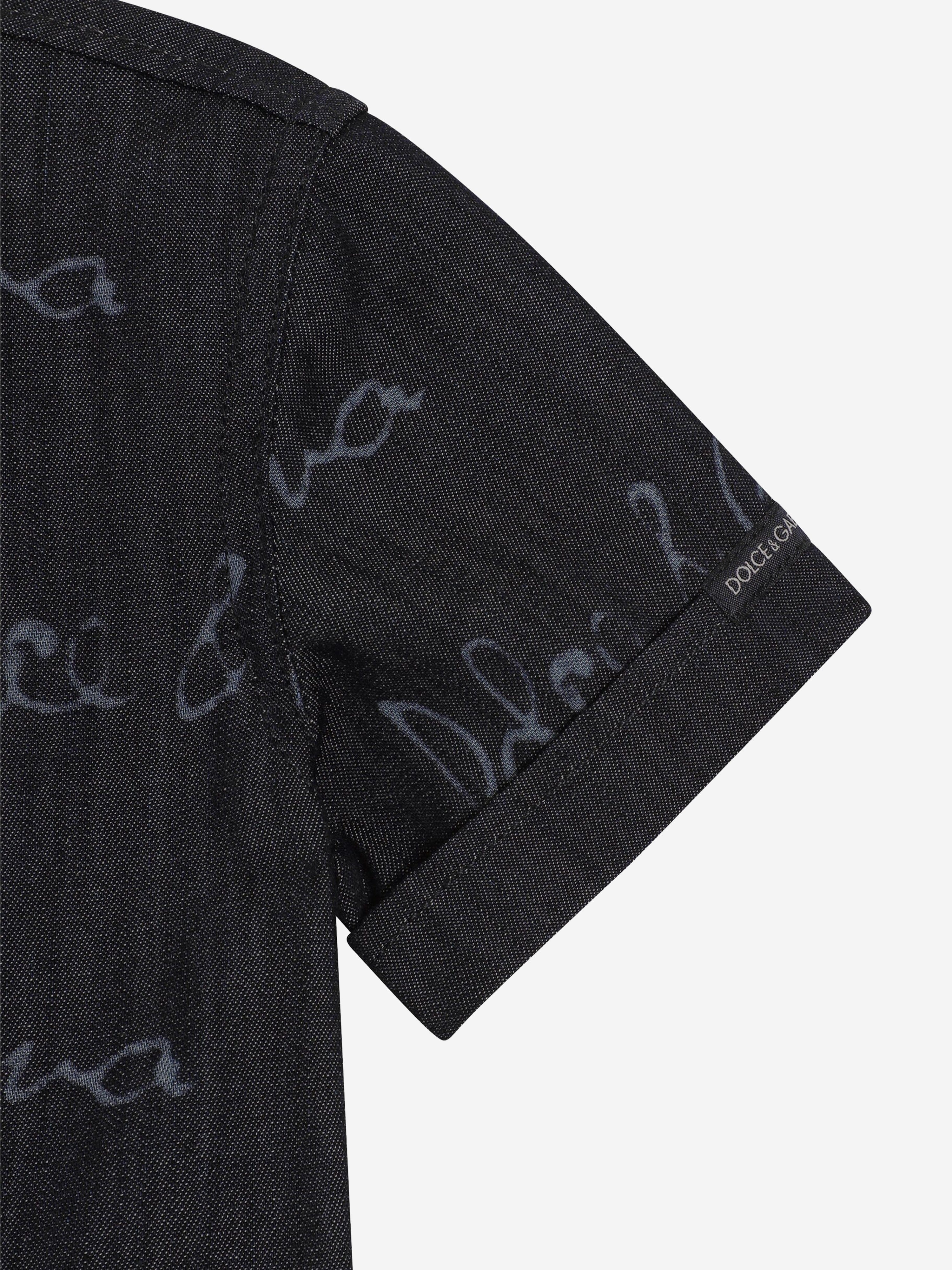 Baby Boys Navy Blue Chambray Logo Shirt - Casual & Comfortable Cotton Top for Toddlers - Perfect for Playdates, Family Outings & Photo Shoots