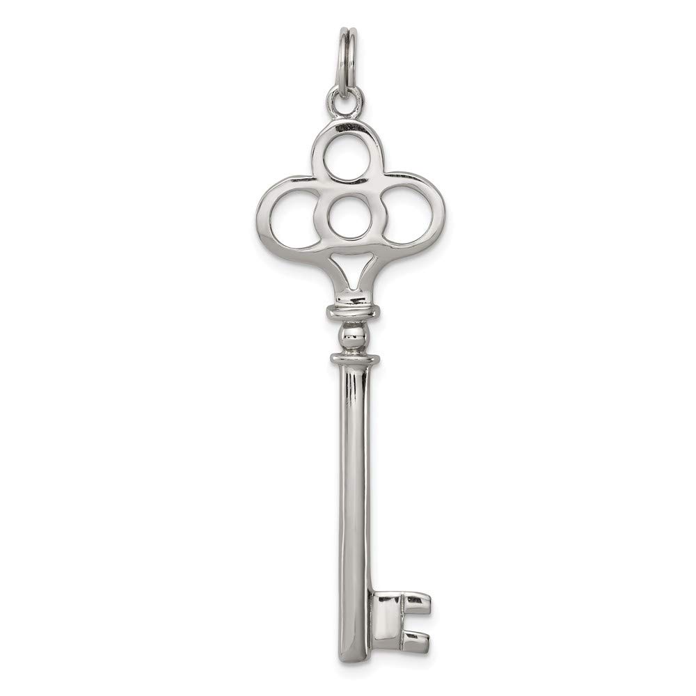 Solid 925 Sterling Silver Key to My Heart Key Pendant Necklace - 52mm x 16mm - Perfect Gift for Valentine's Day, Anniversary & Romantic Occasions