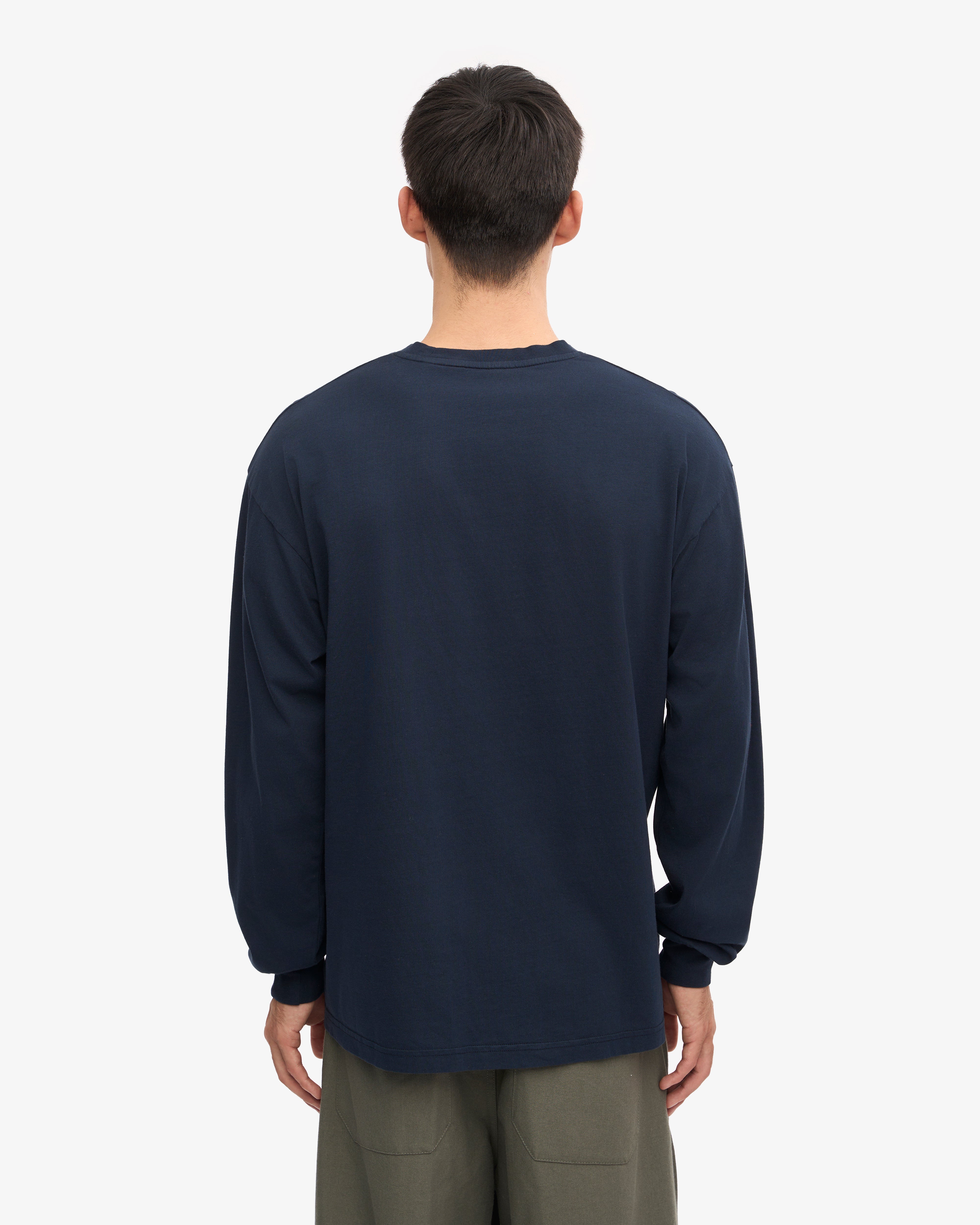 Oversized Organic Long Sleeve T-Shirt for Women - Soft Cotton Crewneck Top in Navy Blue - Perfect for Casual Wear, Layering & Everyday Comfort