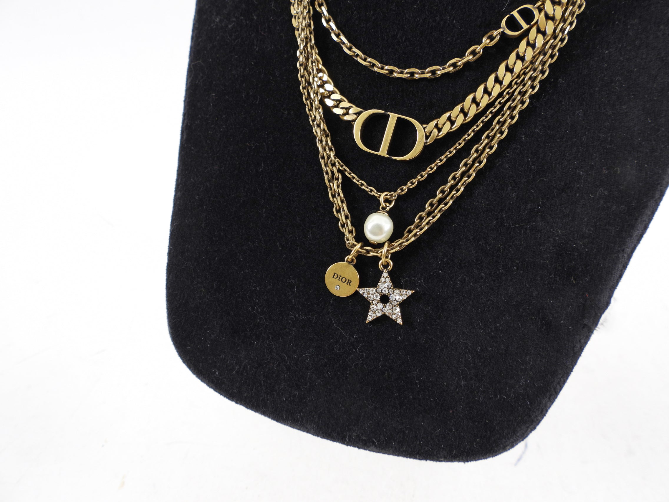 Christian Dior Brass Multi Chain CD Necklace - Luxury Fashion Jewelry for Women | Perfect for Parties, Weddings & Special Occasions