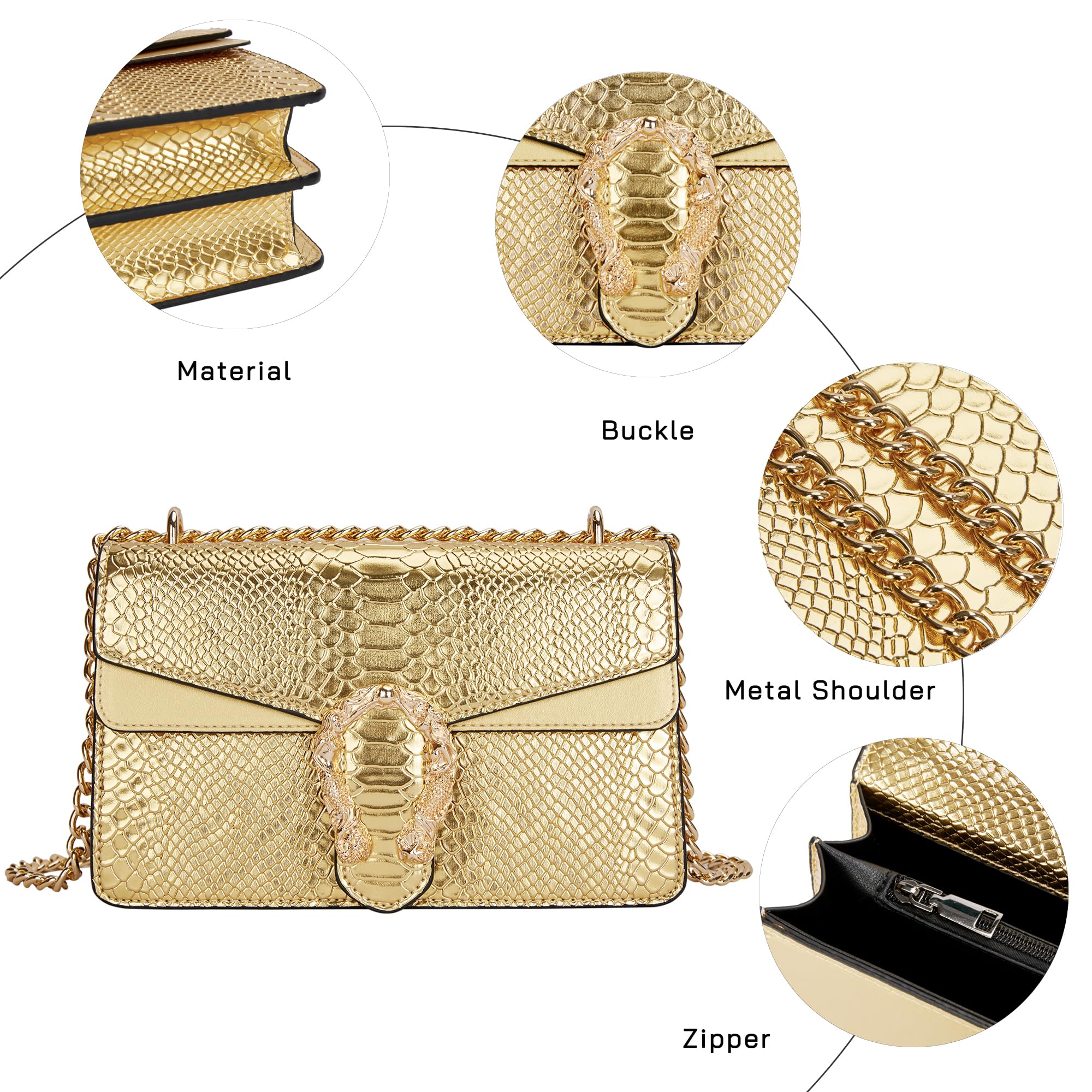 Aiqudou Women's Crossbody Bag & Satchel Purse - Fashion Snake Print Chain Shoulder Bag, Luxury PU Leather Handbag for Daily Use, Work, Travel & Shopping