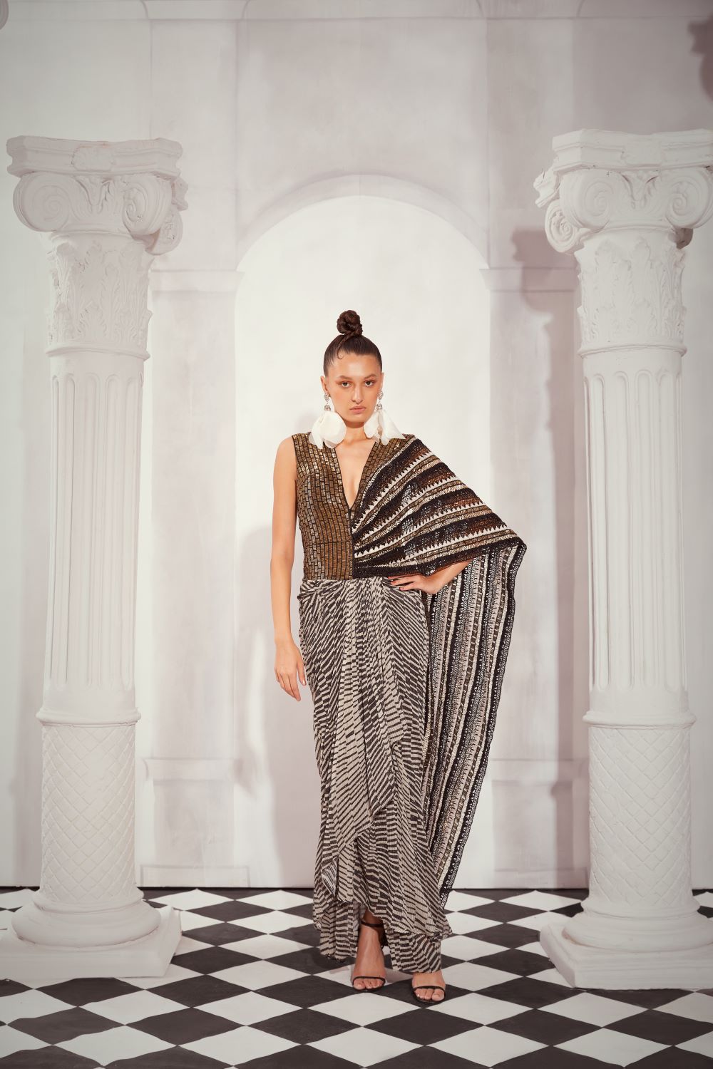 Elegant Black & White Heavy Embellished Draped Saree for Women | Traditional Indian Party Wear | Perfect for Weddings, Festivals & Special Occasions