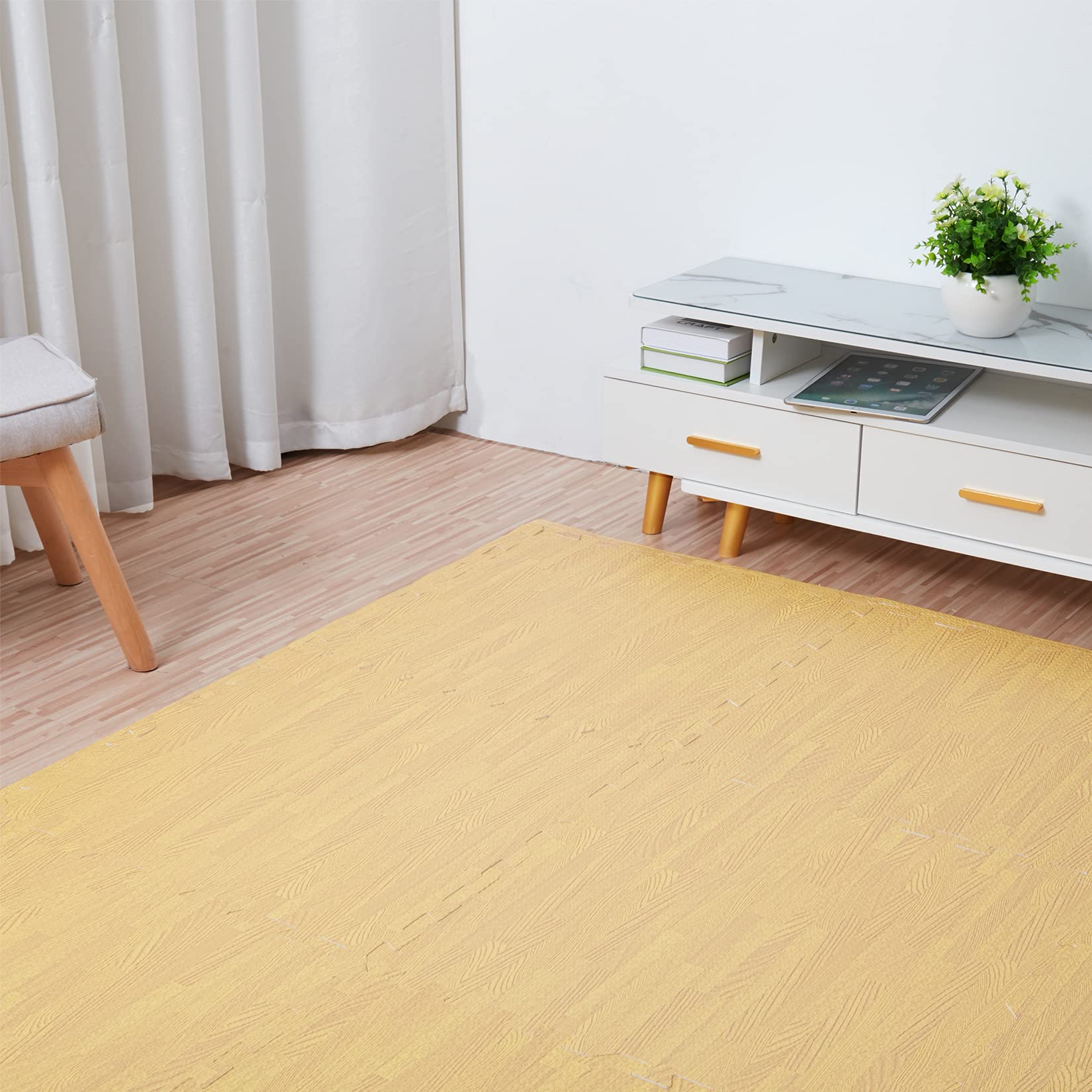 LUVODI 24-Piece EVA Foam Puzzle Mat - 60 x 60 cm Non-Slip Wood Grain Rubber Flooring for Baby Playroom, Home Gym & Kids Play Area - Light Brown Interlocking Tiles for Safe Crawling & Exercise