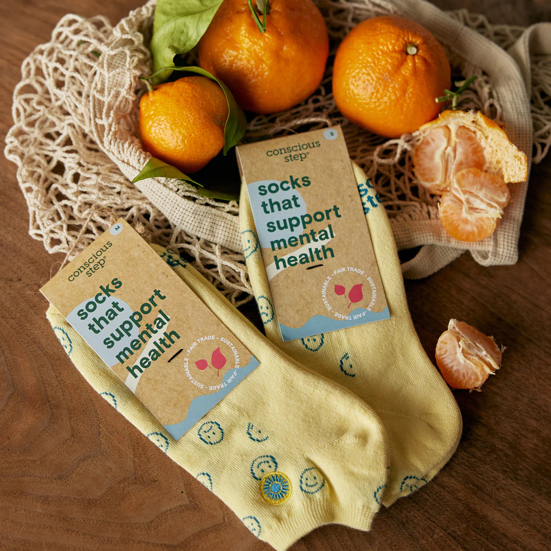 Conscious Step Mental Health Support Socks - Ankle Smiley Design for Comfort & Awareness | Perfect for Yoga, Meditation & Daily Wear