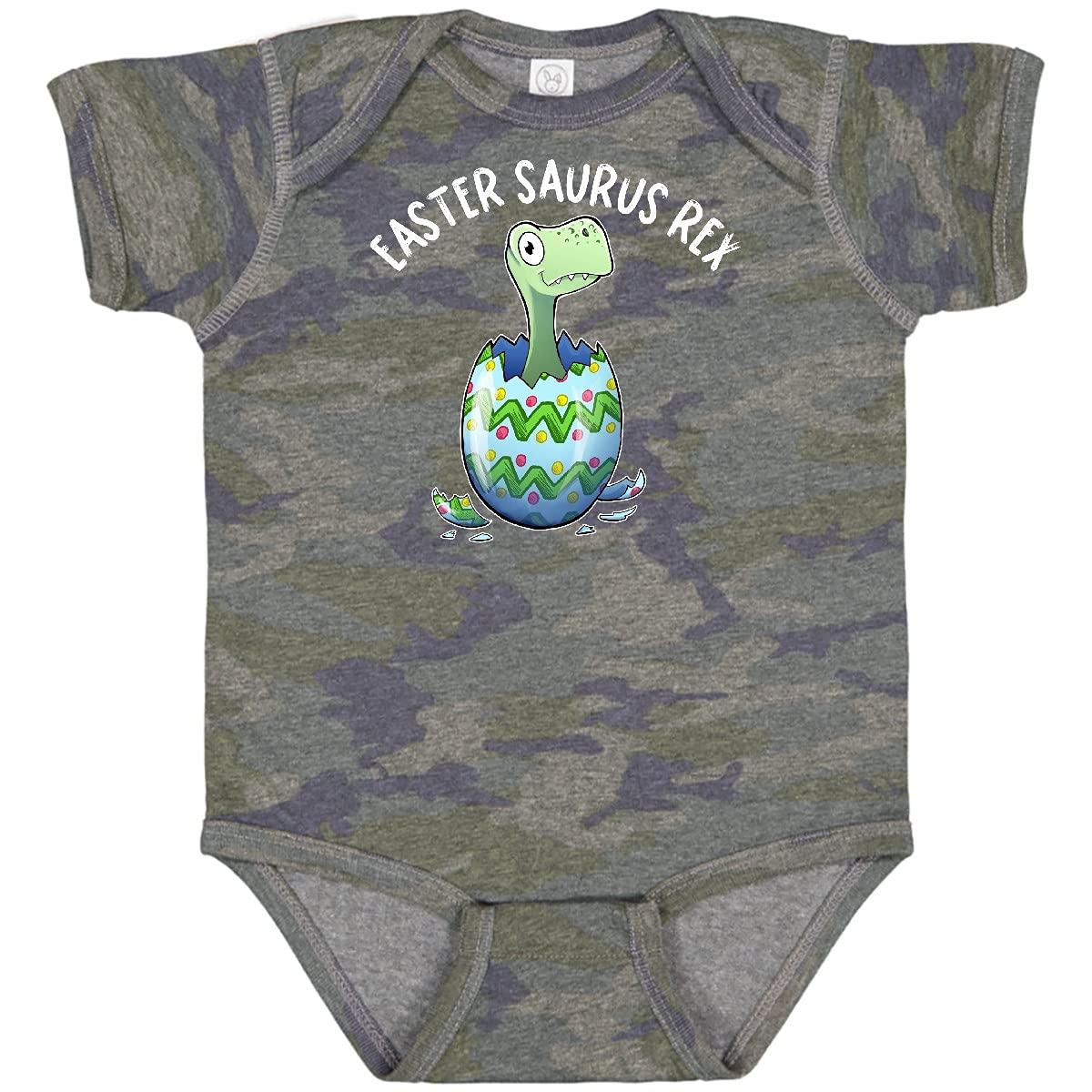 Inktastic Easter Saurus Rex Dinosaur Hatching Easter Egg Baby Bodysuit - Cute Dino Themed Onesie for Easter Outfits, Baby Showers & Holiday Photos